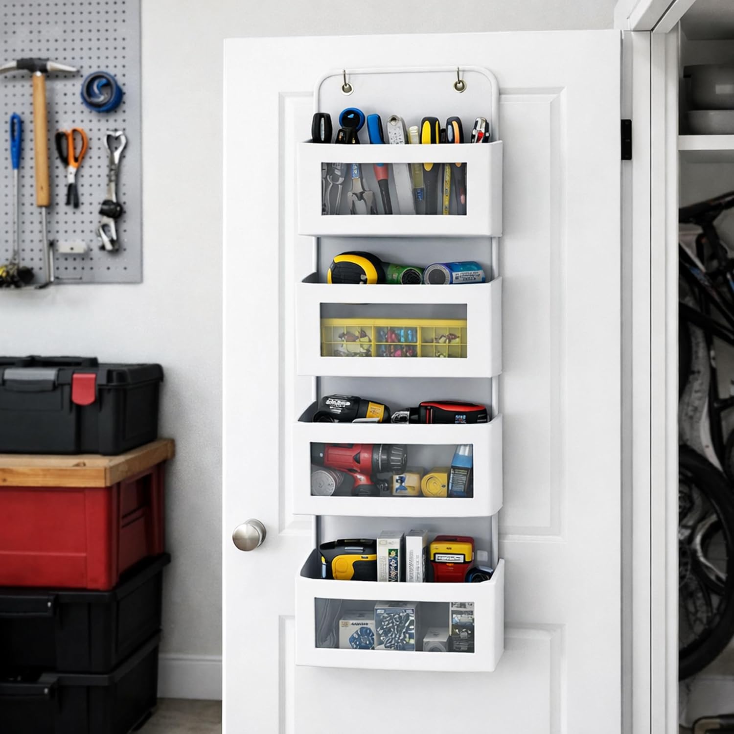 mechdel Over the Door Organizer with Large Pockets, Anti-Tilt Hanging Storage for Bedroom, Closet, Bathroom, Pantry, Nursery (WHITE, 4LAYER-DOOR HANGER)