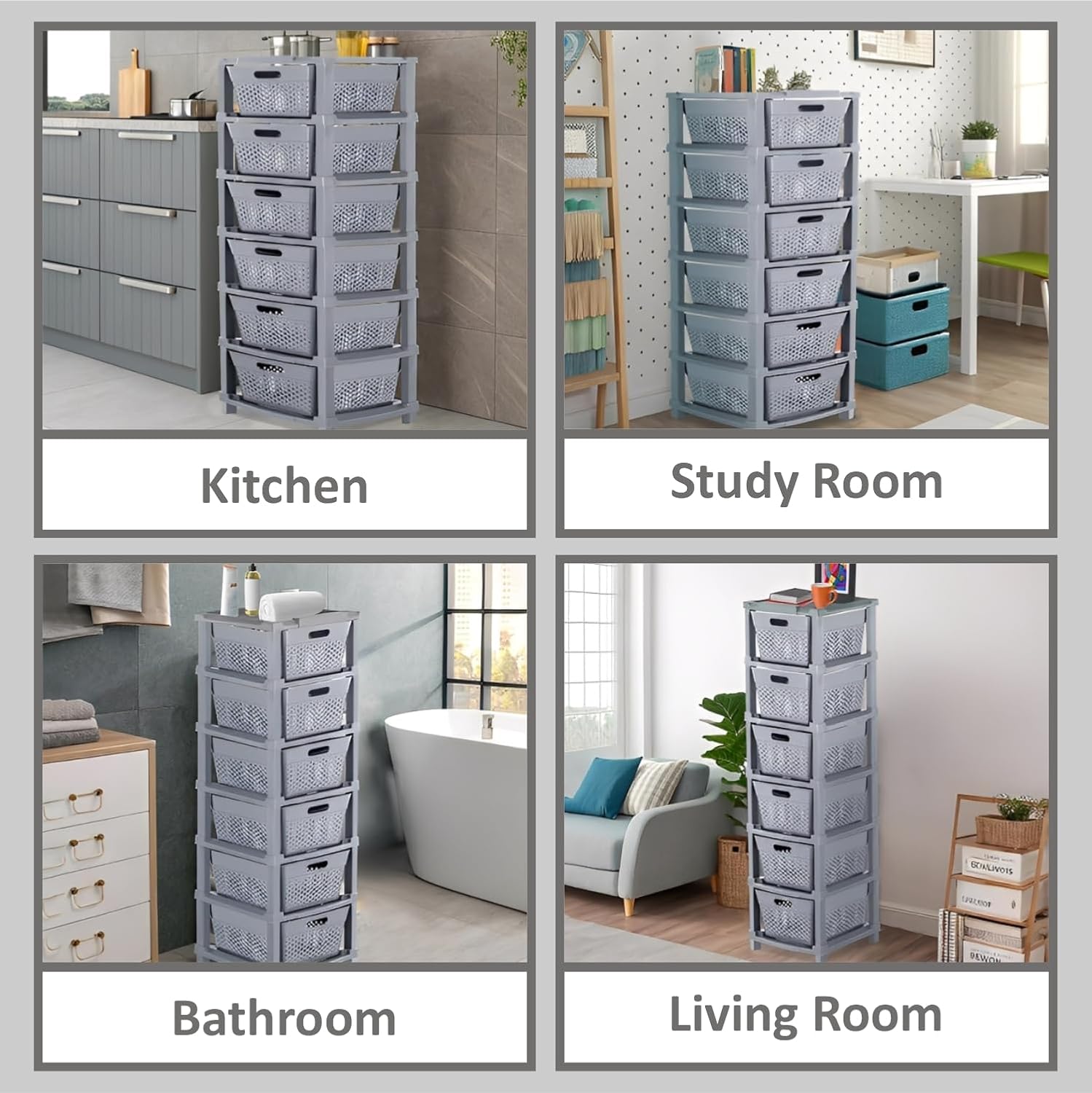 JD FRESH 6-Tier Plastic Storage Cabinet Organizer/Modular Plastic Drawer System for Home, Office, Hospital, Parlor, School, Doctors, and Kids' Rooms/Modular Kitchen & Toy Organizer (GREY)