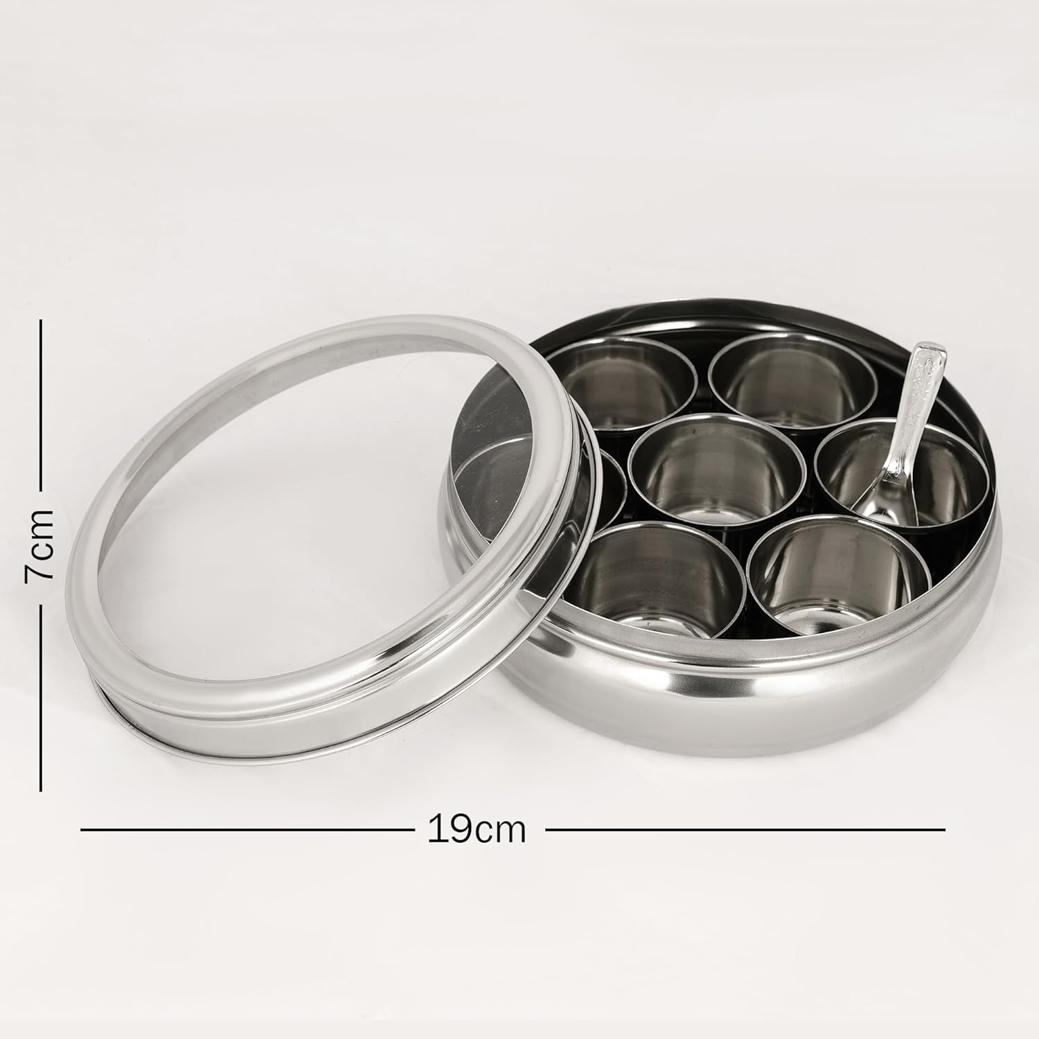 ATROCK Masala Dabba | Masala Box Stainless Steel For Kitchen | Masala Dani | Spice Storage Container (Glass Lid, 1200Ml), Silver