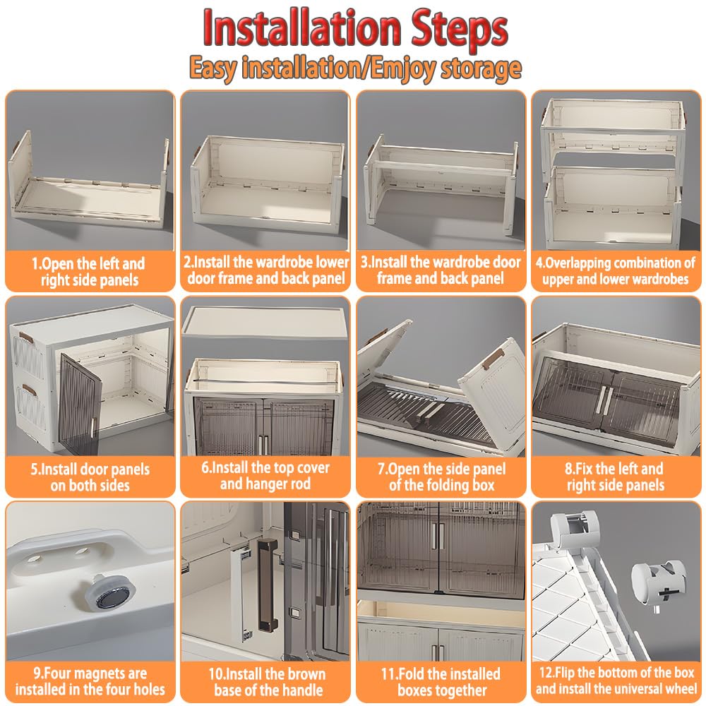 4-Door Plastic Wardrobe for Kids| Almirah and Wardrobe for Baby Clothes| Modular Storage Cabinet with Wheels| Kids Multi-Purpose Collapsible Wardrobe for Shoes/Books/Toy- White