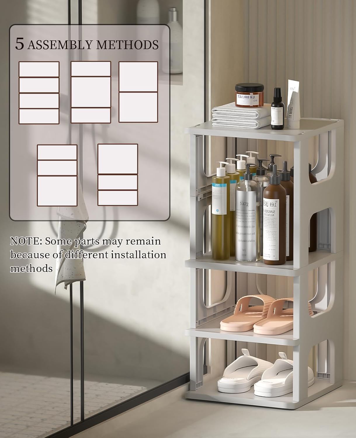 Mechdel Plastic Shoe Organizer Rack, 5 Tier Vertical Narrow Shelves, for Small Spaces, Closet, Black, Stackable Cabinet, Entryway Storage, Boots Organizer Stand (Grey, 5 Tier)