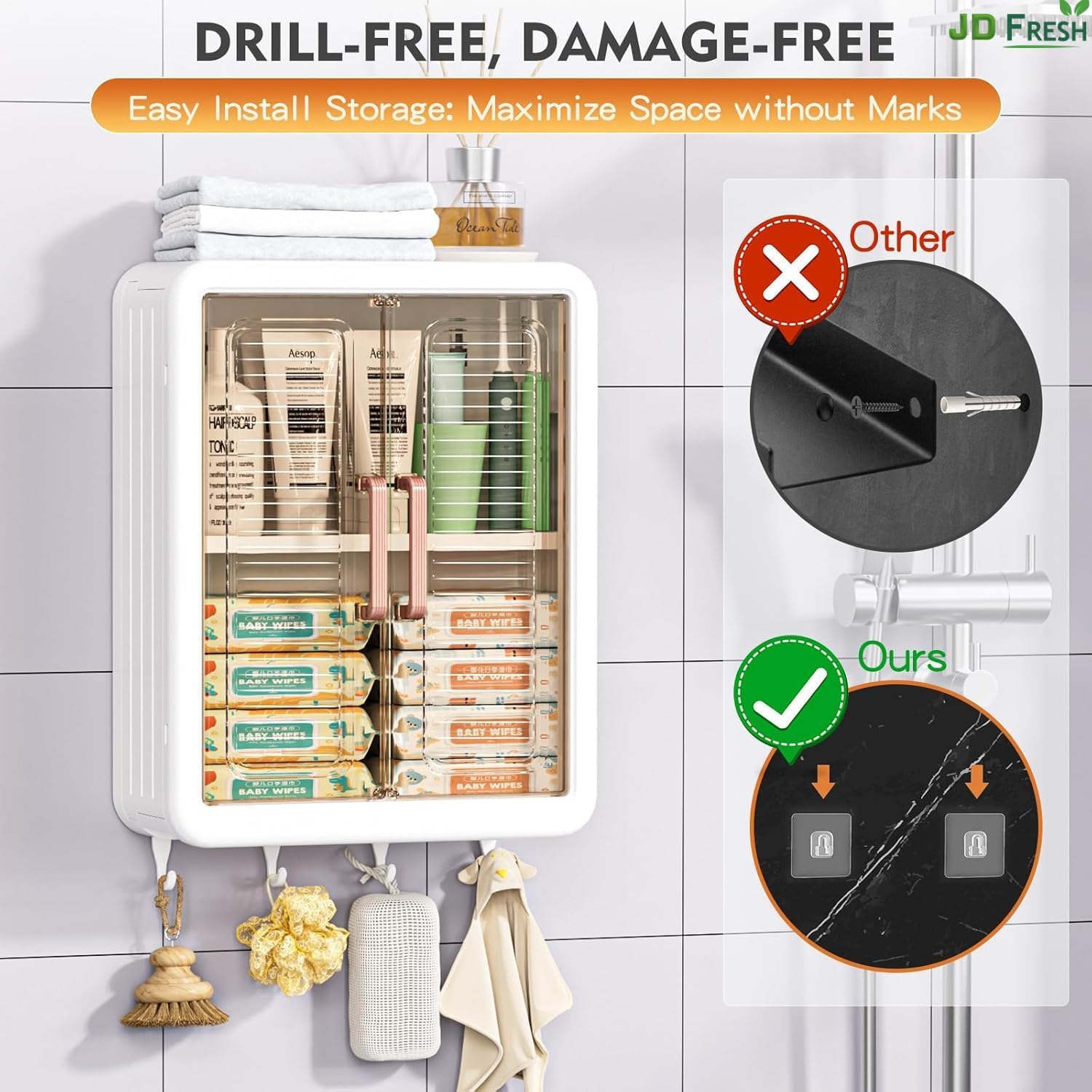 JD FRESH Wall Mounted Plastic Storage Rack for Kitchen/Multipurpose Organizer with Doors and Shelves/Durable/Space Saving Storage Box for Kitchen/Spice Rack/Cabinet Organizer (Pack of 2)