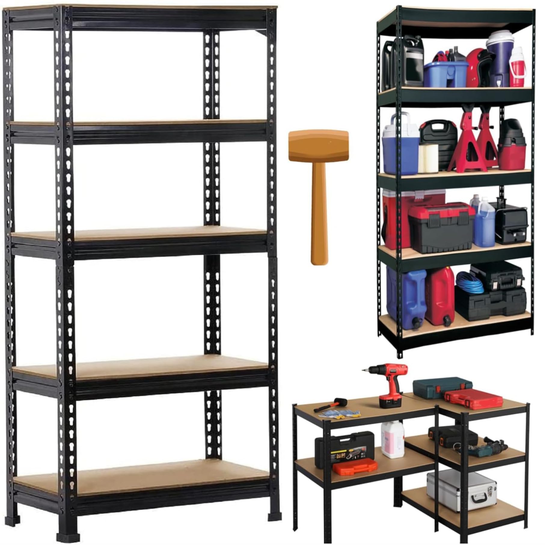JD FRESH 5-Tier Adjustable Metal Storage Rack/Heavy Duty Boltless Shelving Unit & Organizer for Home, Garage, Office & Shop/Display Rack with Metal Frame (60 x 18 x 18 Inch, Black)