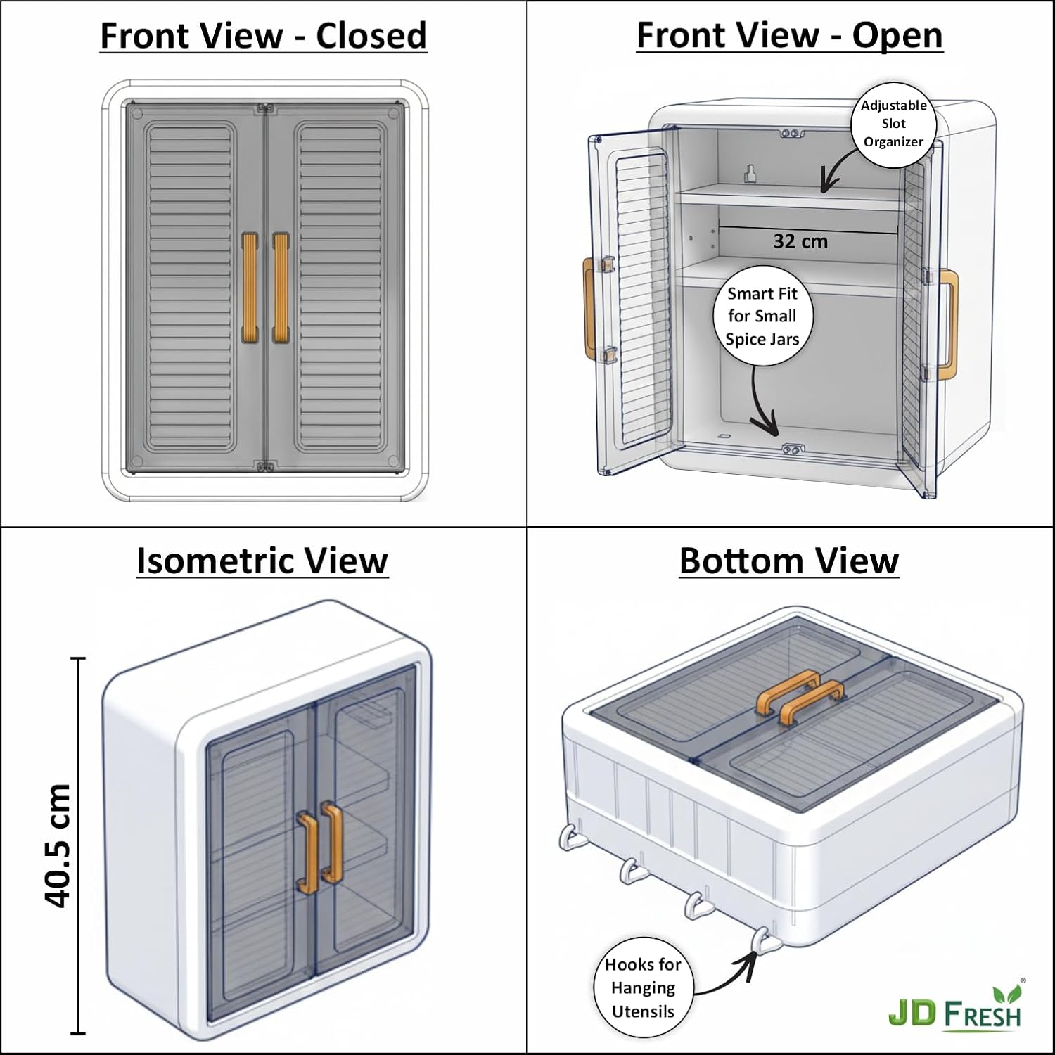 JD FRESH Wall Mounted Plastic Storage Rack for Kitchen/Multipurpose Organizer with Doors and Shelves/Durable/Space Saving Storage Box for Kitchen/Spice Rack/Cabinet Organizer (Pack of 2)