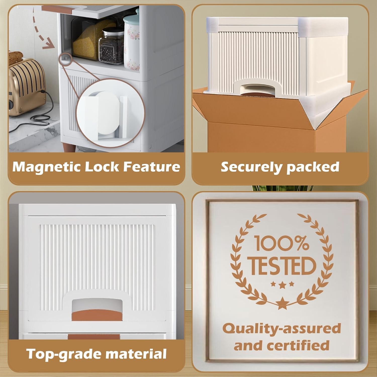 JD FRESH 3 Tier Foldable Organizer for Clothes/Modular Kitchen Storage Rack/Multipurpose Almirah for Bedroom/Wardrobe for Cloth/Space Saving Closet for Living Room/Stackable Cabinet for Home(White)