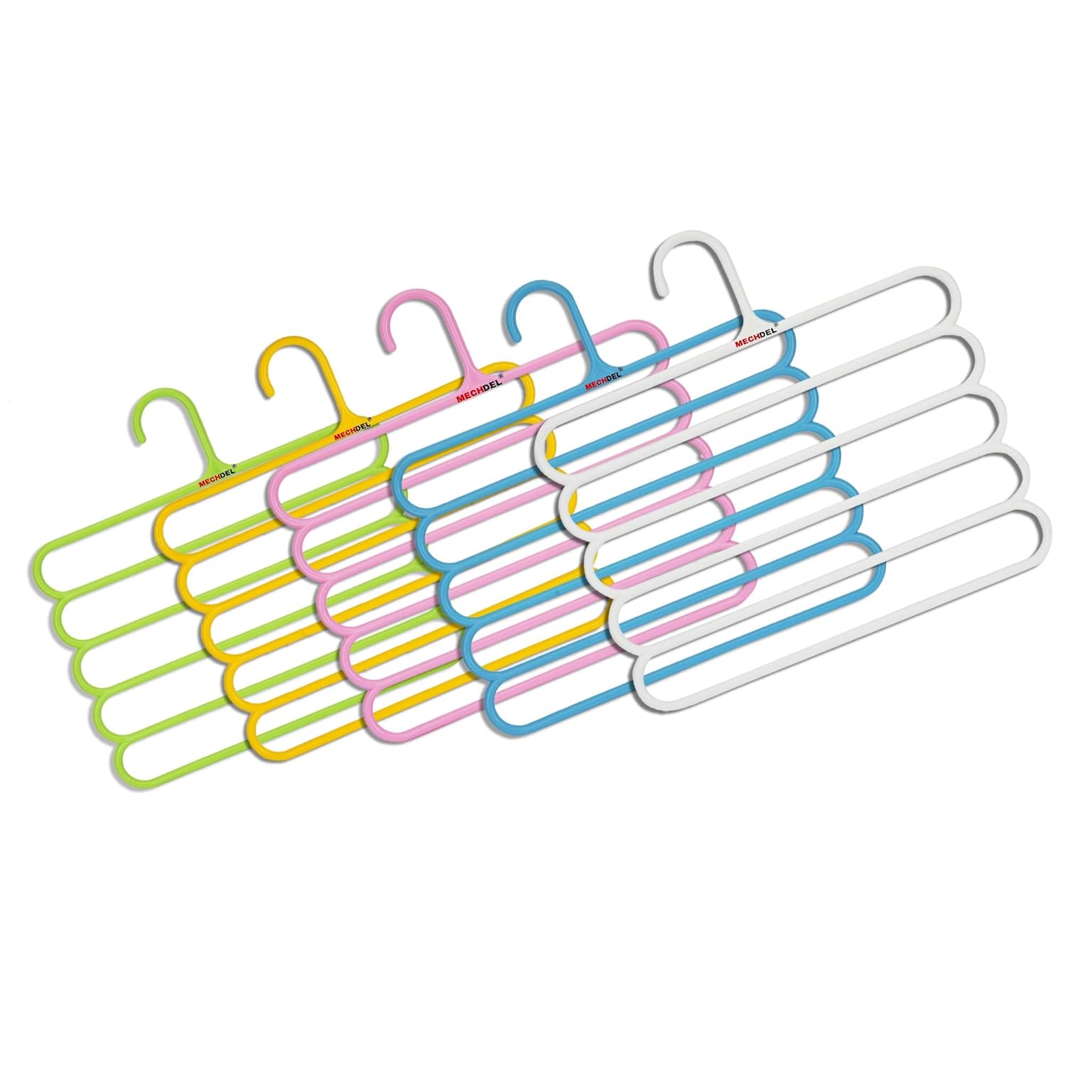 Mechdel 5 Layer Pants Clothes Hanger Wardrobe Storage Organiser Rack, 32l x 1b x 33h cm (Assorted Colour) (3)