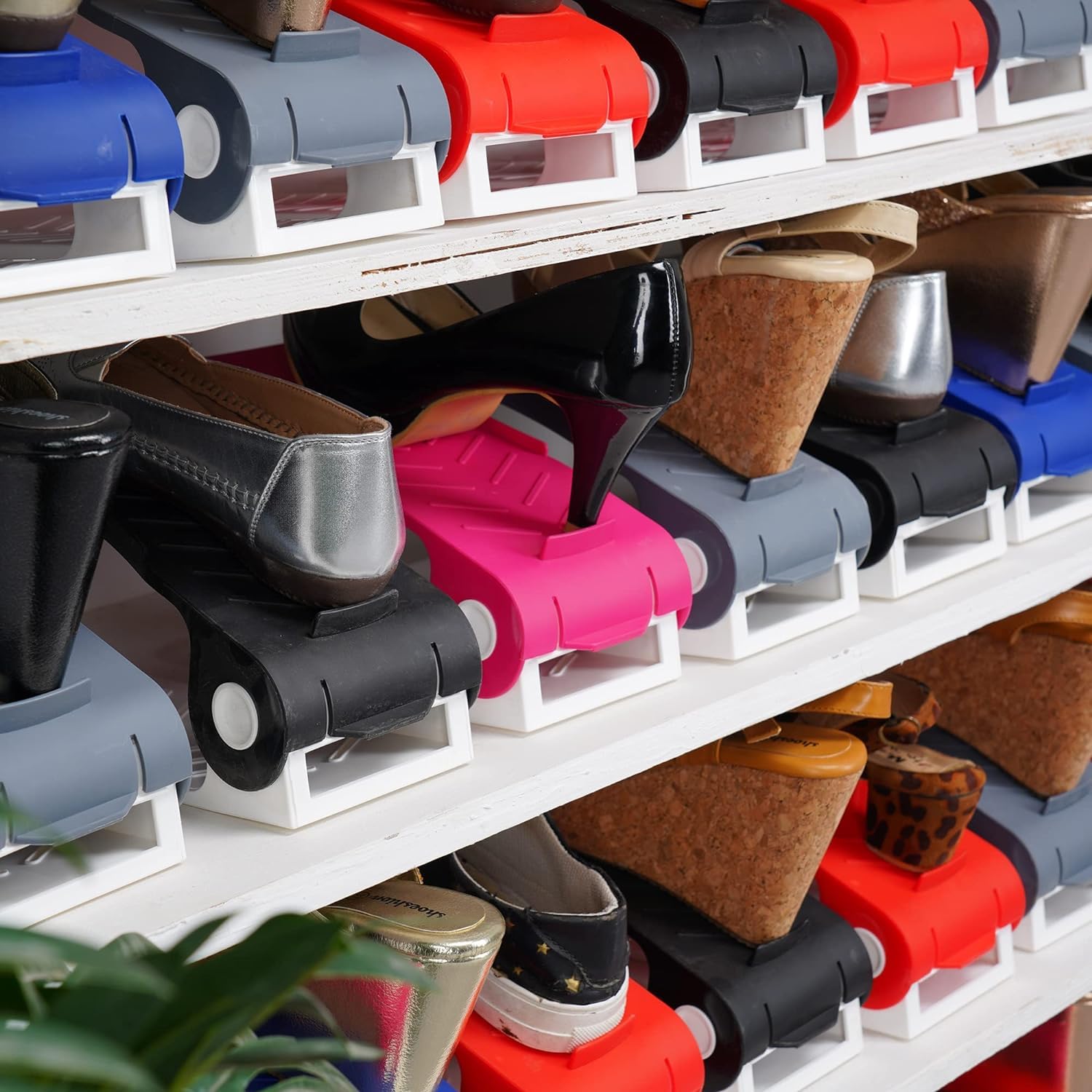 mechdel Adjustable Height Shoe Organizer/Organiser/Shoe Shelf/Rack/Space Saver – Dual Layer Plastic Shoe Stand for Home, Closet & Entryway (Blue, 12PCS)