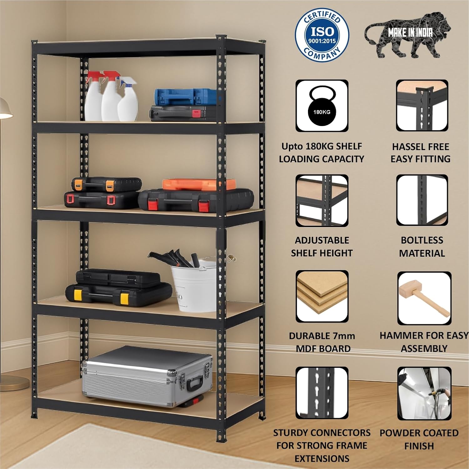JD FRESH 5-Tier Extra Large Metal Shelf Rack/Adjustable Boltless Shelving Unit/Heavy Duty Display Rack Organizer for Garage/Kitchen/Warehouse/Tool-Free Assembly and Rust-Resistant (72Hx36Wx12L Inch)