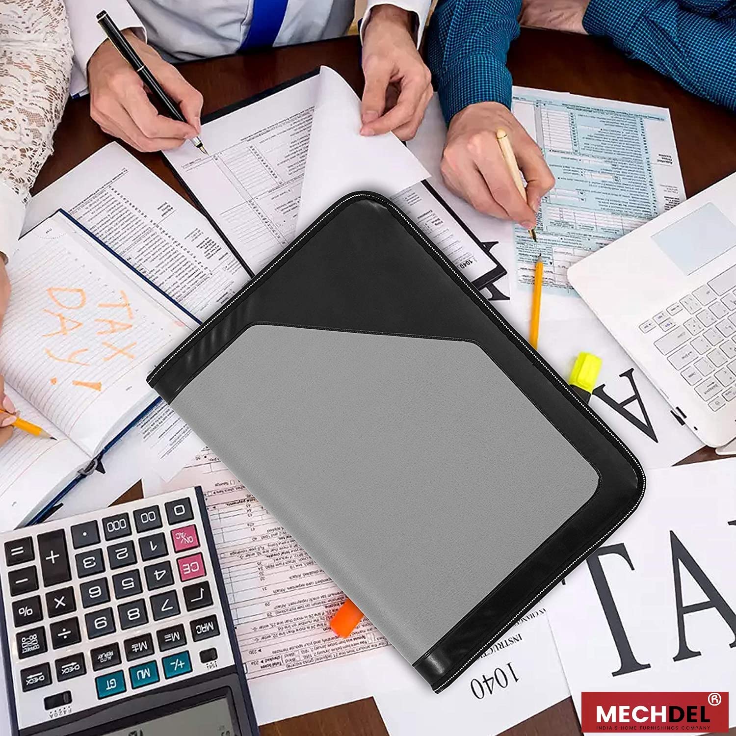 Mechdel PU Leather Multipurpose 24 File Sleeve to Store A4 Professional Files and Folders, Certificate, Legal Size Documents Holder and for Men and Women (Grey)