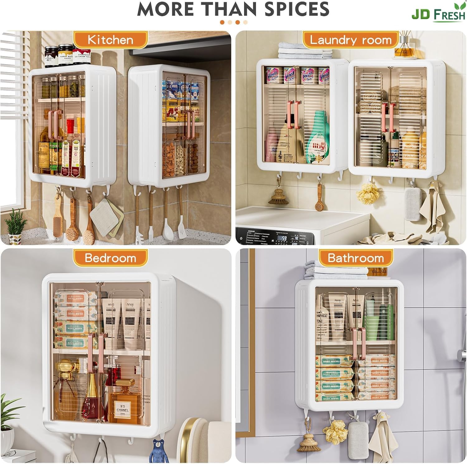 JD FRESH Wall Mounted Plastic Storage Rack for Kitchen/Multipurpose Organizer with Doors and Shelves/Durable/Space Saving Storage Box for Kitchen/Spice Rack/Cabinet Organizer (Pack of 2)