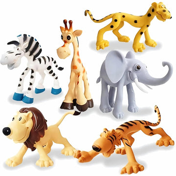 6 Pcs Big Size Full Action Toy Figure Jungle Cartoon Wild Animal Toys Figure Playing Set for Kids Current Animals Lion Giraffe Elephant Tiger Toys