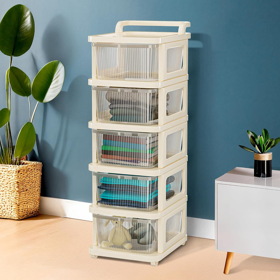 MECHDEL Industries 5 Layer Plastic Modular Storage Drawer Organizer wi ...