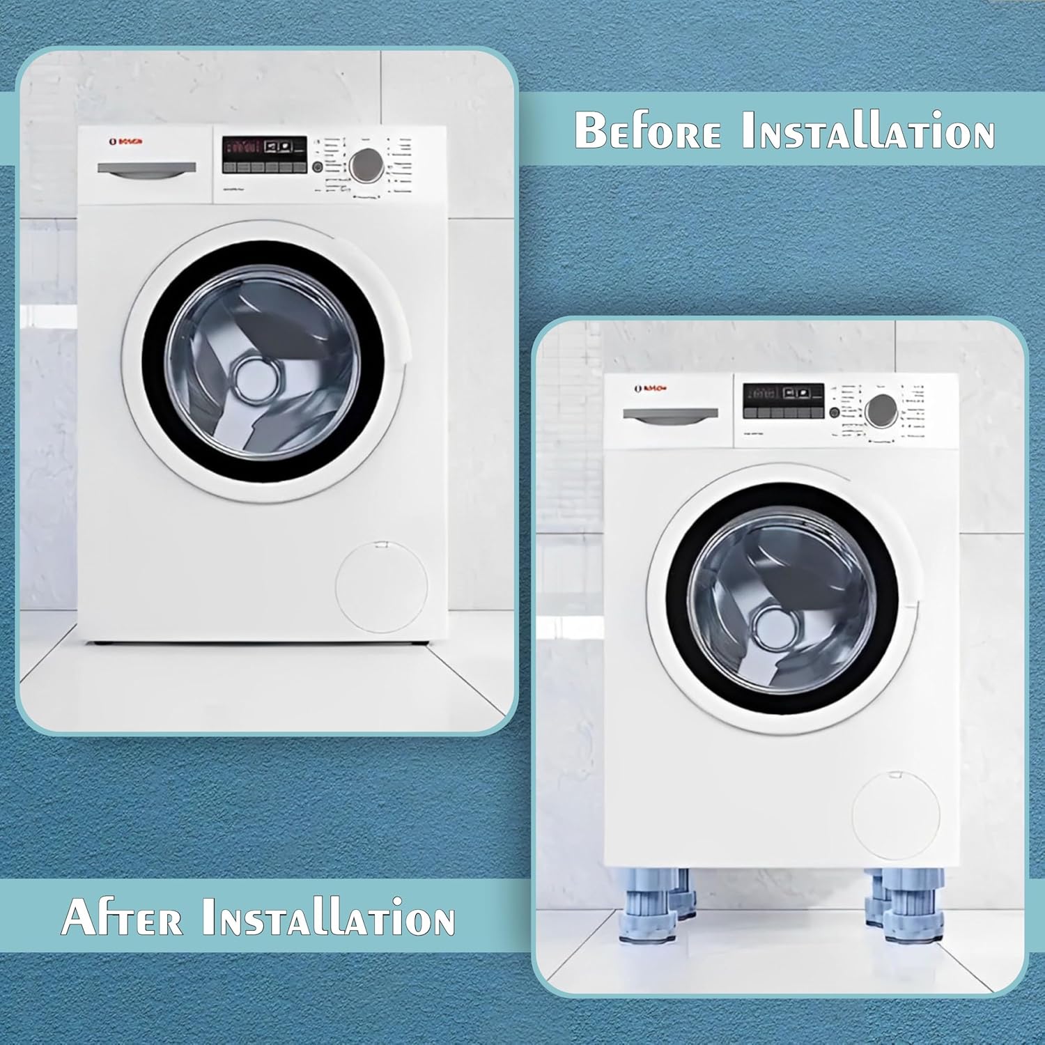 JD FRESH Washing Machine Vibration Pads/Bracket Base for Washing Machine/Refrigerator Stand with Height Adjustment Feet/Washing Machine Stand/Floor Trays/Stands with Anti-Slip Rubber (Blue-4 Pcs Set)