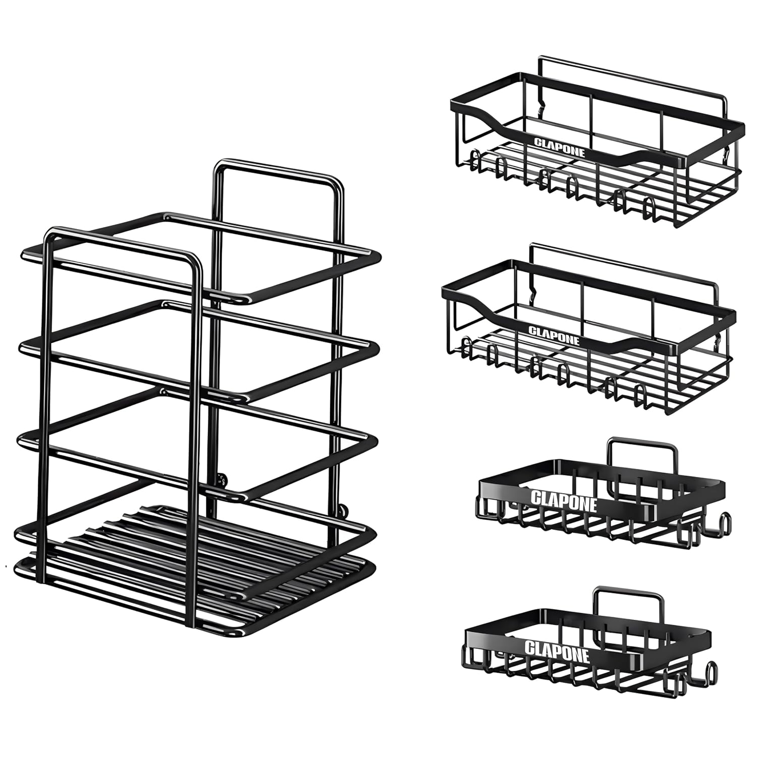 Stainless Steel Bath Organizers With Large Capacity Organizer Combo Racks and Shelves for Wall Stand for Bathroom Without Drill Soap Holder with Tooth Brush Holder Bathroom Accessories (5 pcs)