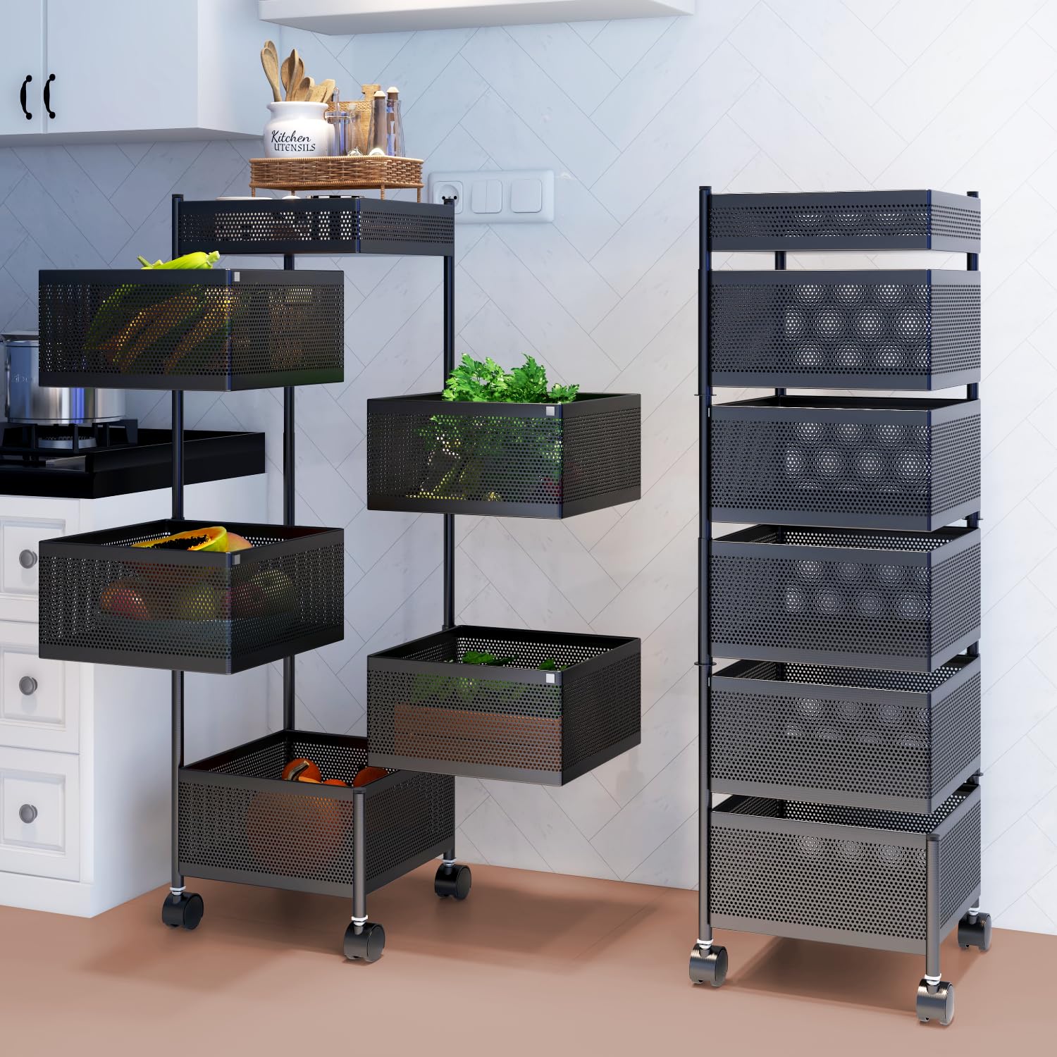 JD FRESH 5-Tier Metal Rotating Kitchen Trolley/Spice Rack/Vegetable & Fruit Storage/Organizer Holder and Onion-Potato Storage Basket for Kitchen