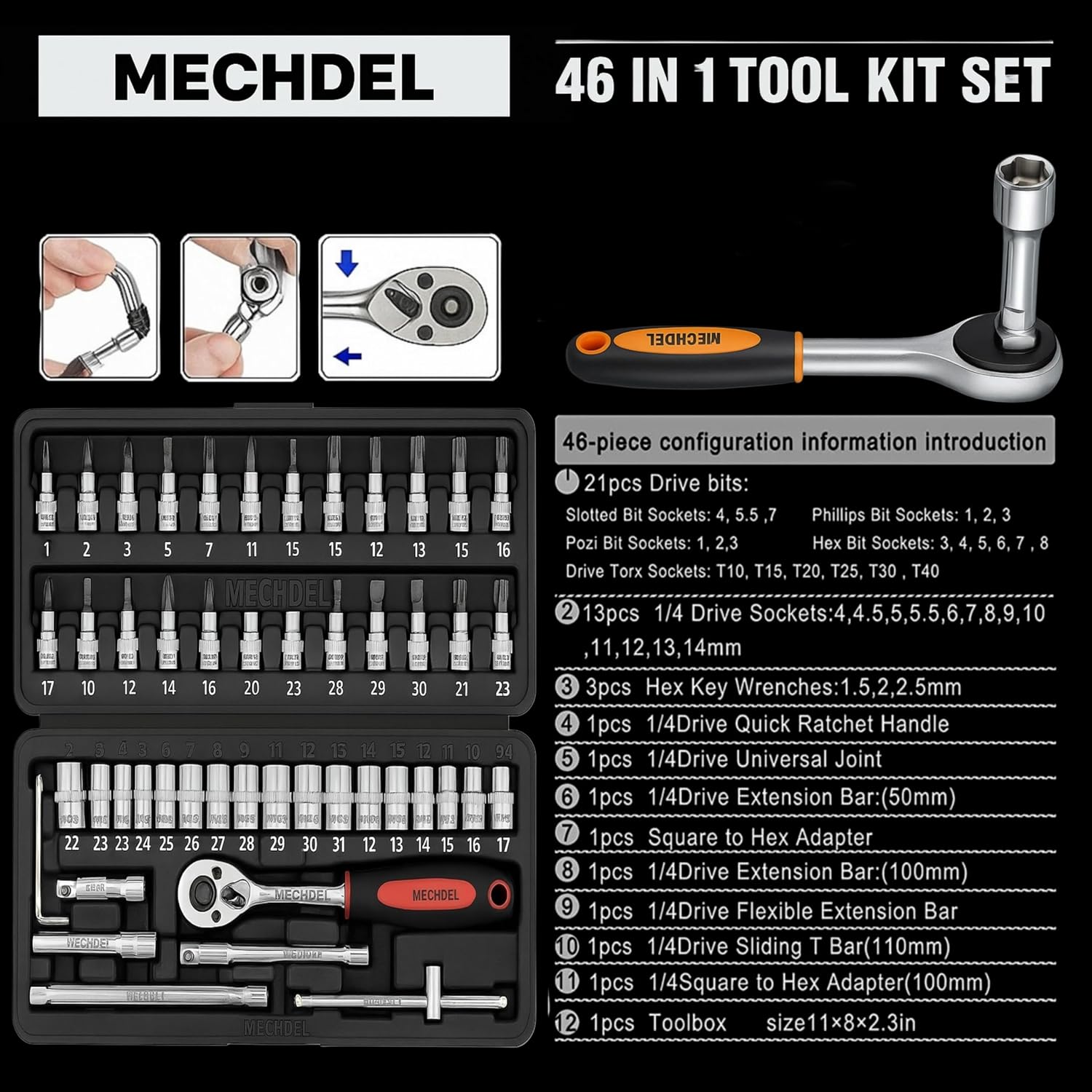 MECHDEL 46-in-1 Tool Kit for Home Use | Spanner Set | Socket Set | Wrench Set | Hand Tools | Bike Tool Kit Set | Goti Pana Box End Set | Socket Wrench Kit | DIY Car & Household Repair Tools