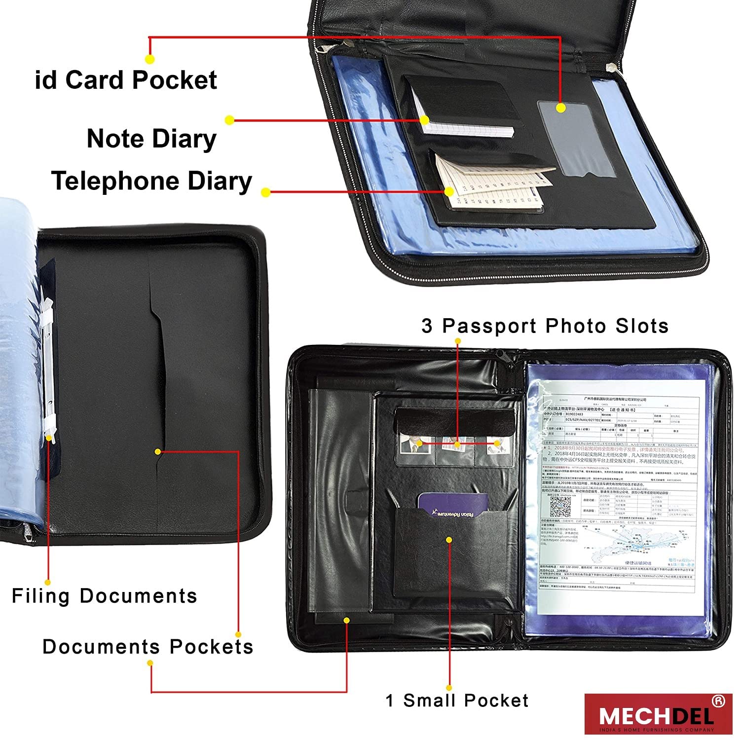 Mechdel PU Leather Multipurpose 24 File Sleeve to Store A4 Professional Files and Folders, Certificate, Legal Size Documents Holder and for Men and Women (Grey)