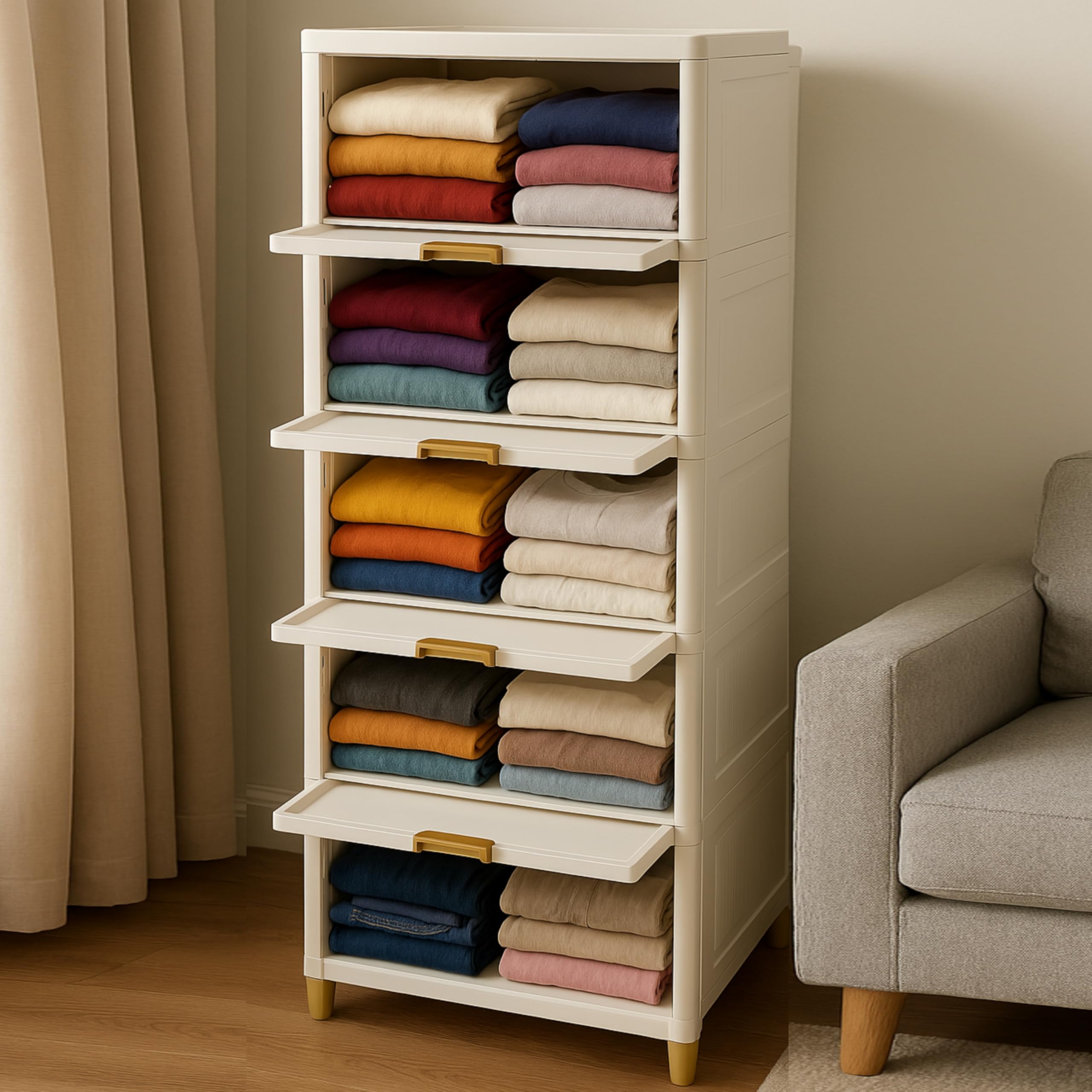 Mechdel Foldable Plastic Cupboard Rack for Clothes Storage - 1 Door Transparent Wardrobe (1PCS, 45 x 38 x 34 Cm)