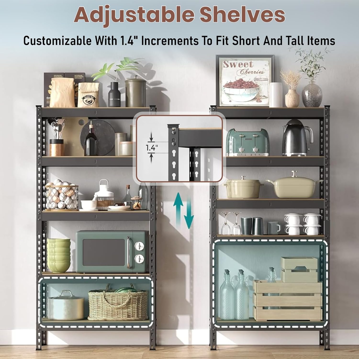 JD FRESH 6-Tier Adjustable Metal Storage Rack/Heavy Duty Boltless Shelving Unit & Organizer for Home, Garage, Office & Shop/Display Rack with Metal Frame (60 x 18 x 18 Inch, Black)