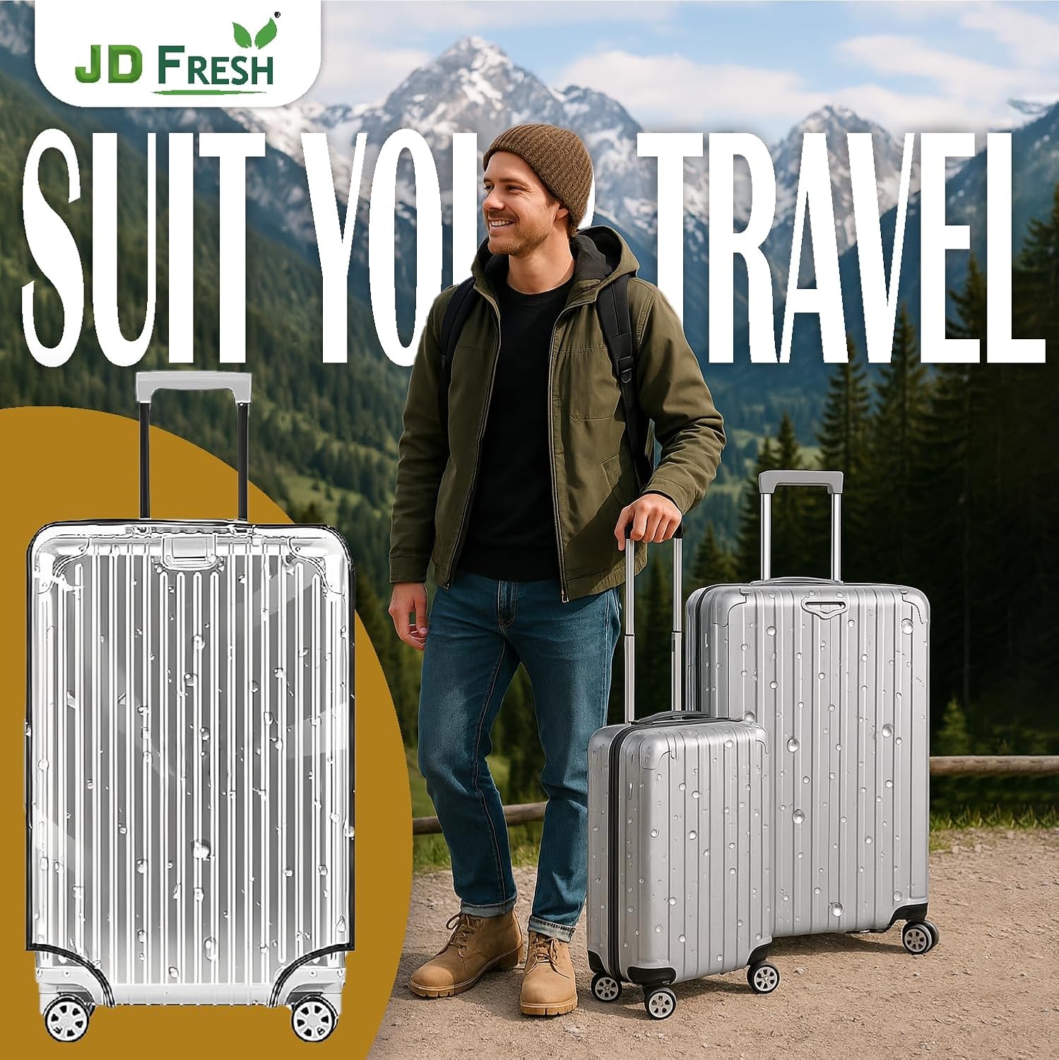 JD FRESH 32 inch Trolley Bag Cover/Waterproof Dustproof Luggage Bag Cover/Zippered Clear PVC Suitcase Covers Protectors (Set of 1)