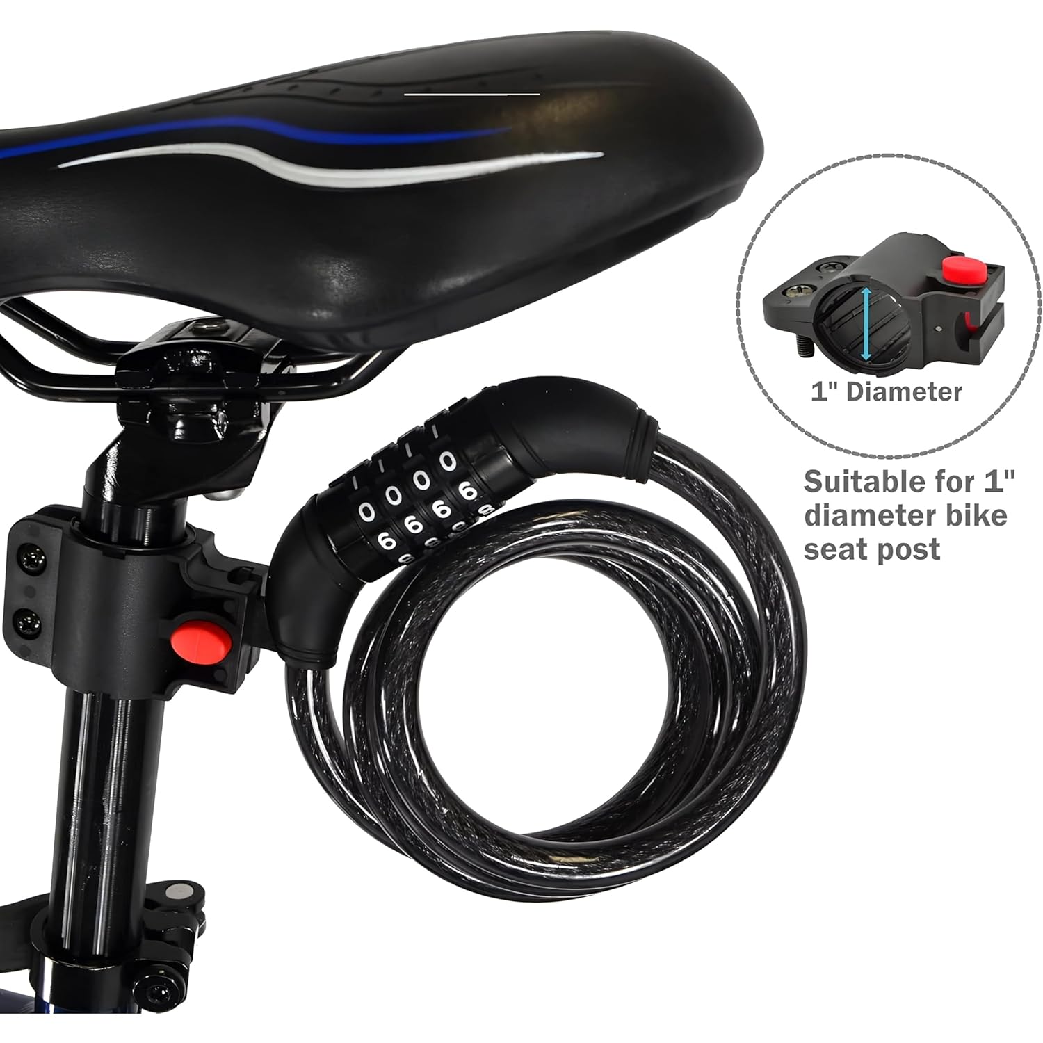 Rubber Bike Lock, 4/5.6 Feet Bicycle Cable, High Security 5 Digit Resettable Combination Coiling Lock, Heavy Duty Anti Theft Cable with Mounting Bracket, 1/2 Inch Diameter (4FT,Black-10mm)