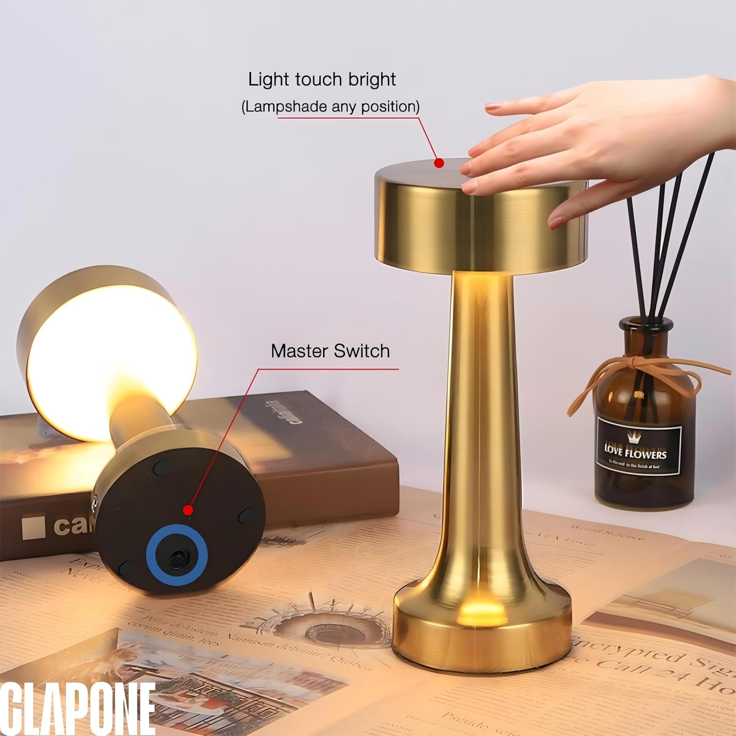 LED Table Lamp – Touch Control with 3 Brightness Levels & 3 Color Modes | Rechargeable Metal Desk Lamp for Bedroom, Nightstand, Living Room, Office & Study Table (Glod, 1 Pcs)