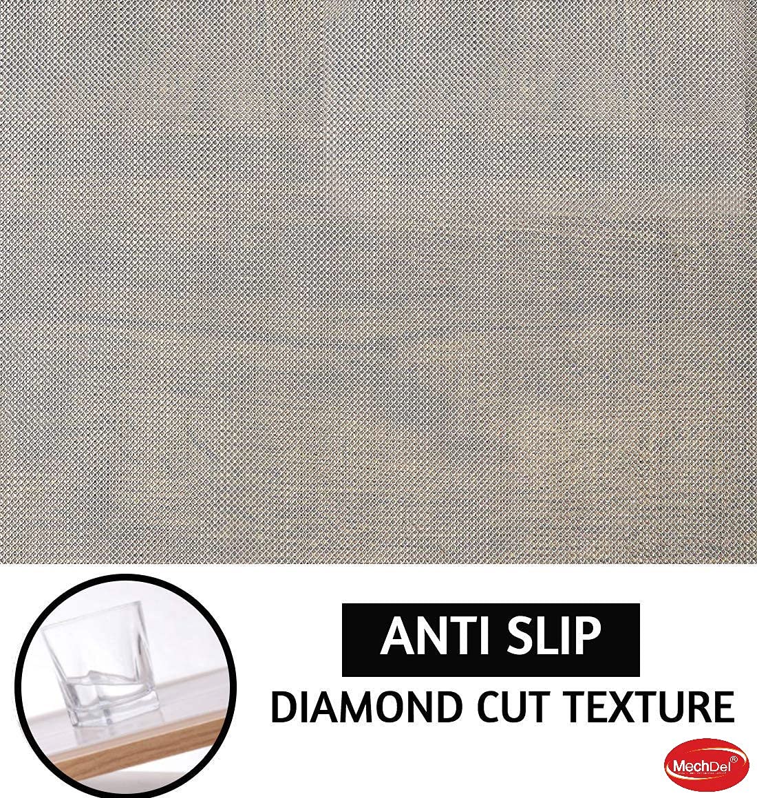 Mechdel Non-Slip Mat Roll/Waterproof Liner/Kitchen Organizer Mat/Durable Cabinet Mat/Shelf Protector Mat/PVC/Drawer Organizer Mat/Fridge Mat/Table Mat/,(45cm X 500cm) (Transparent White)