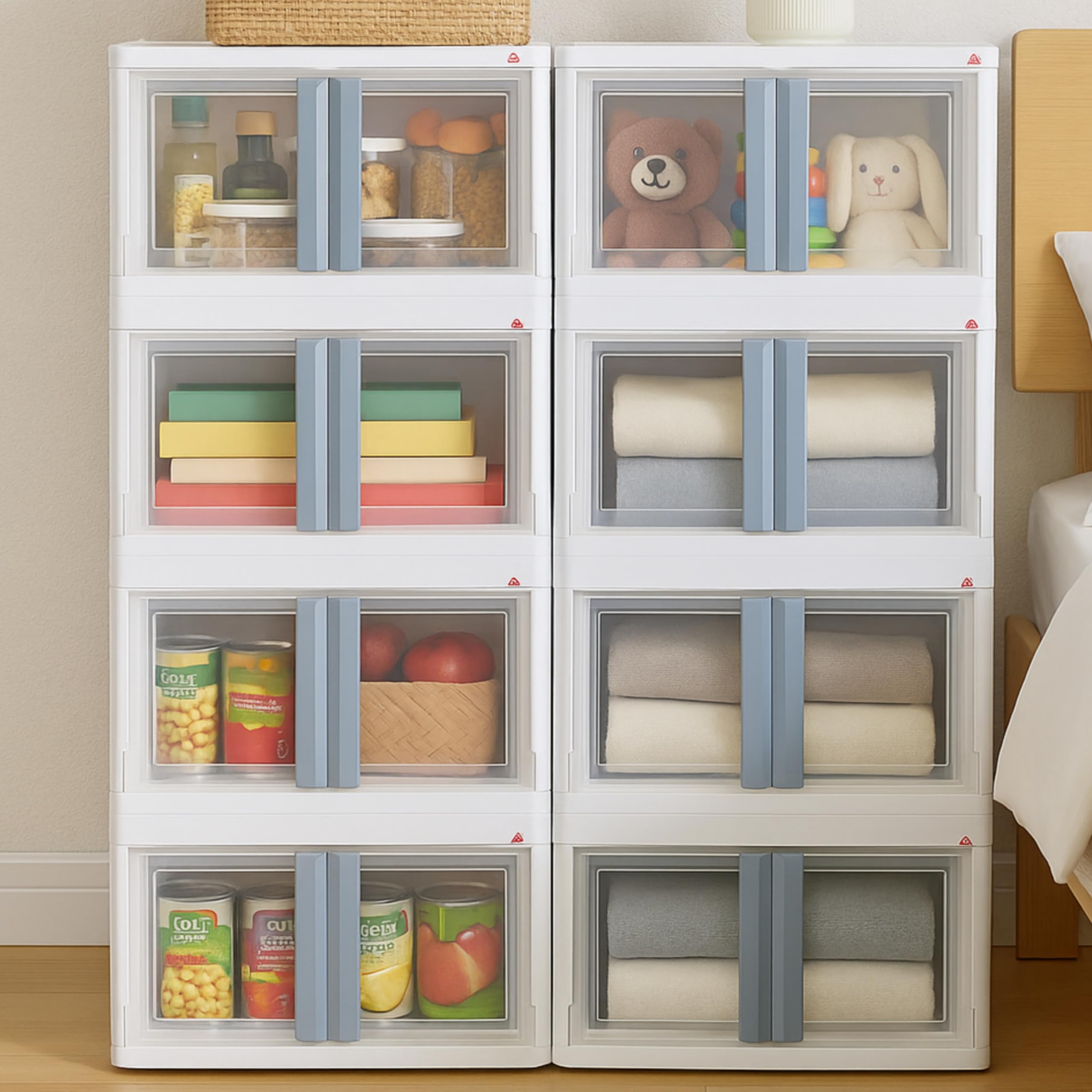 mechdel Collapsible Storage,Cabinet for Storage,Almari, Wardrobe, Cupboard Rack Living Room,Storage Cupboard | Clothes Organizer Rack, 2 Door Cabinet (STORAGE BIN/WHEEL-White, 4PCS)