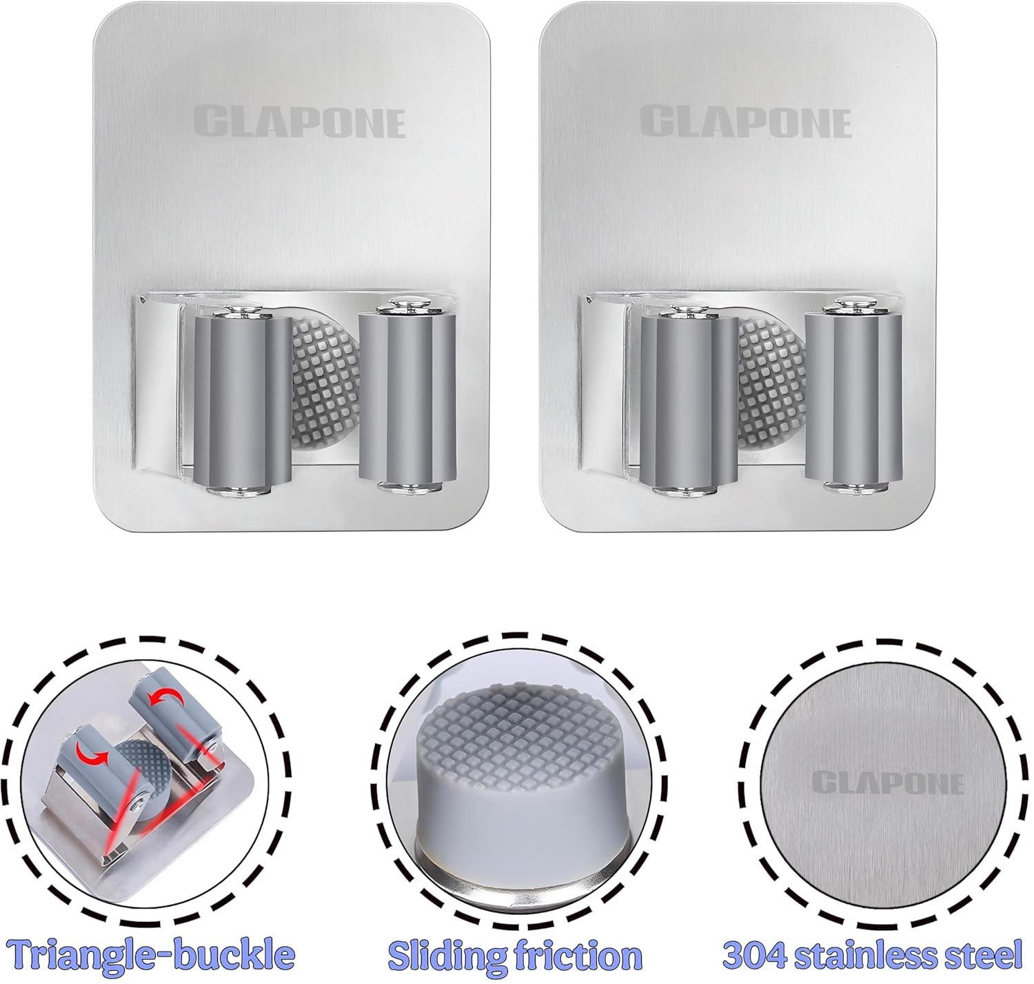 2 Piece Self Adhesive Mop Holder/Wall Mounted Wiper Holder/Storage Organizers/Drill-Free Broom Stick Stand for Home/Indoor-Outdoor/Garage/Commercial/Bathroom Essentials/Umbrella(Grey)