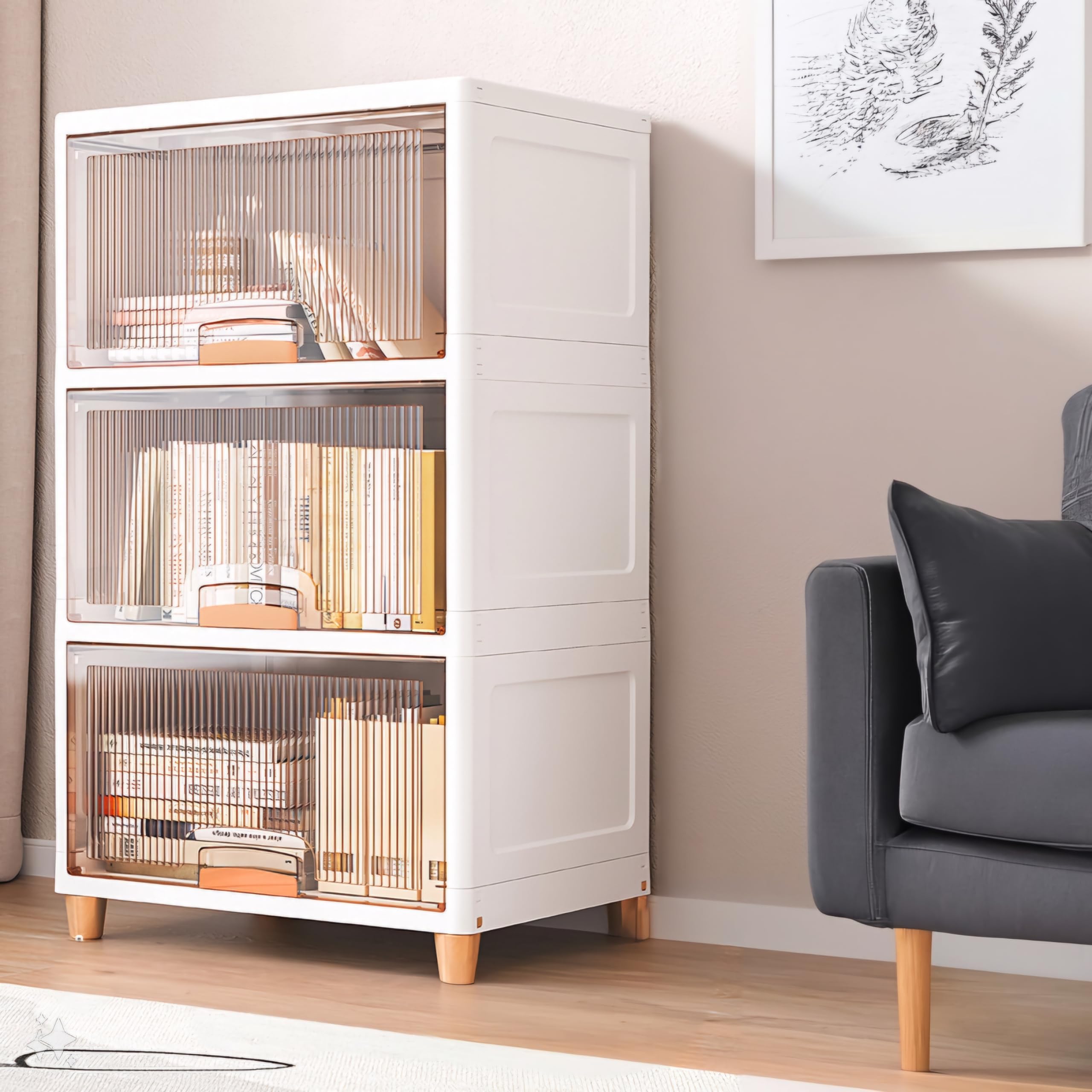 Mechdel Foldable Plastic Cupboard Rack for Clothes Storage - 1 Door Transparent Wardrobe (1PCS, 45 x 38 x 34 Cm)