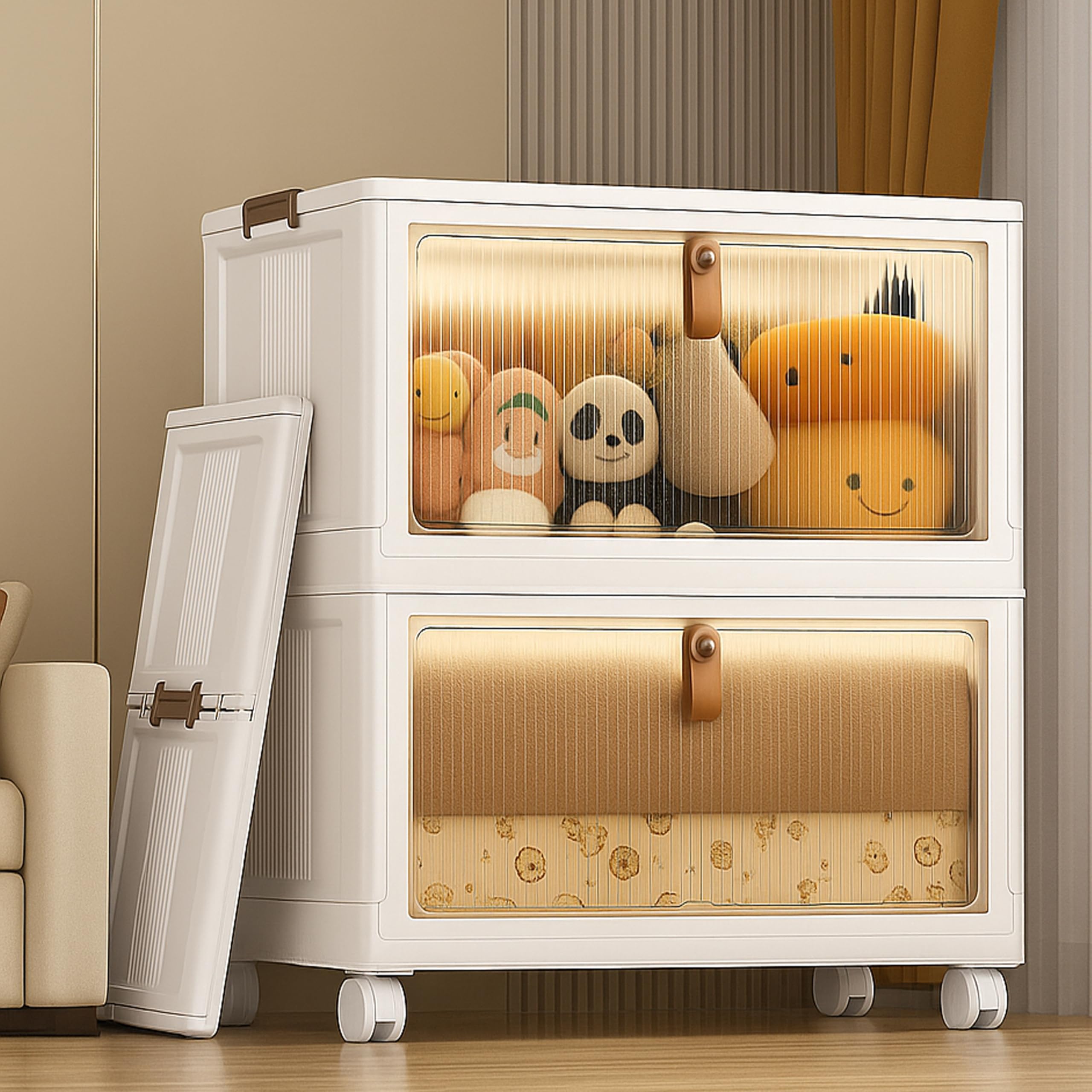 4-Door Plastic Wardrobe for Kids| Almirah and Wardrobe for Baby Clothes| Modular Storage Cabinet with Wheels| Kids Multi-Purpose Collapsible Wardrobe for Shoes/Books/Toy- White