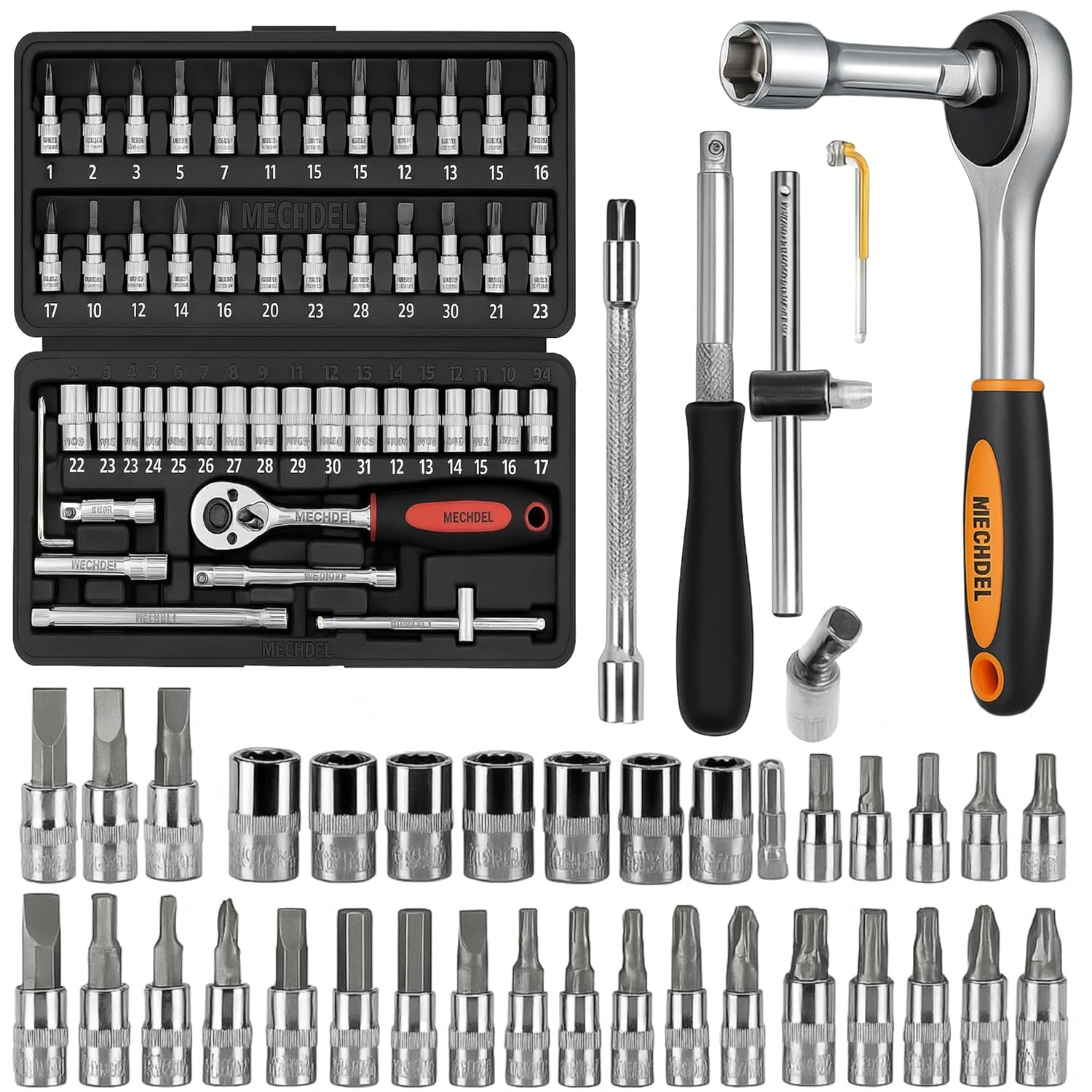 MECHDEL 46-in-1 Tool Kit for Home Use | Spanner Set | Socket Set | Wrench Set | Hand Tools | Bike Tool Kit Set | Goti Pana Box End Set | Socket Wrench Kit | DIY Car & Household Repair Tools