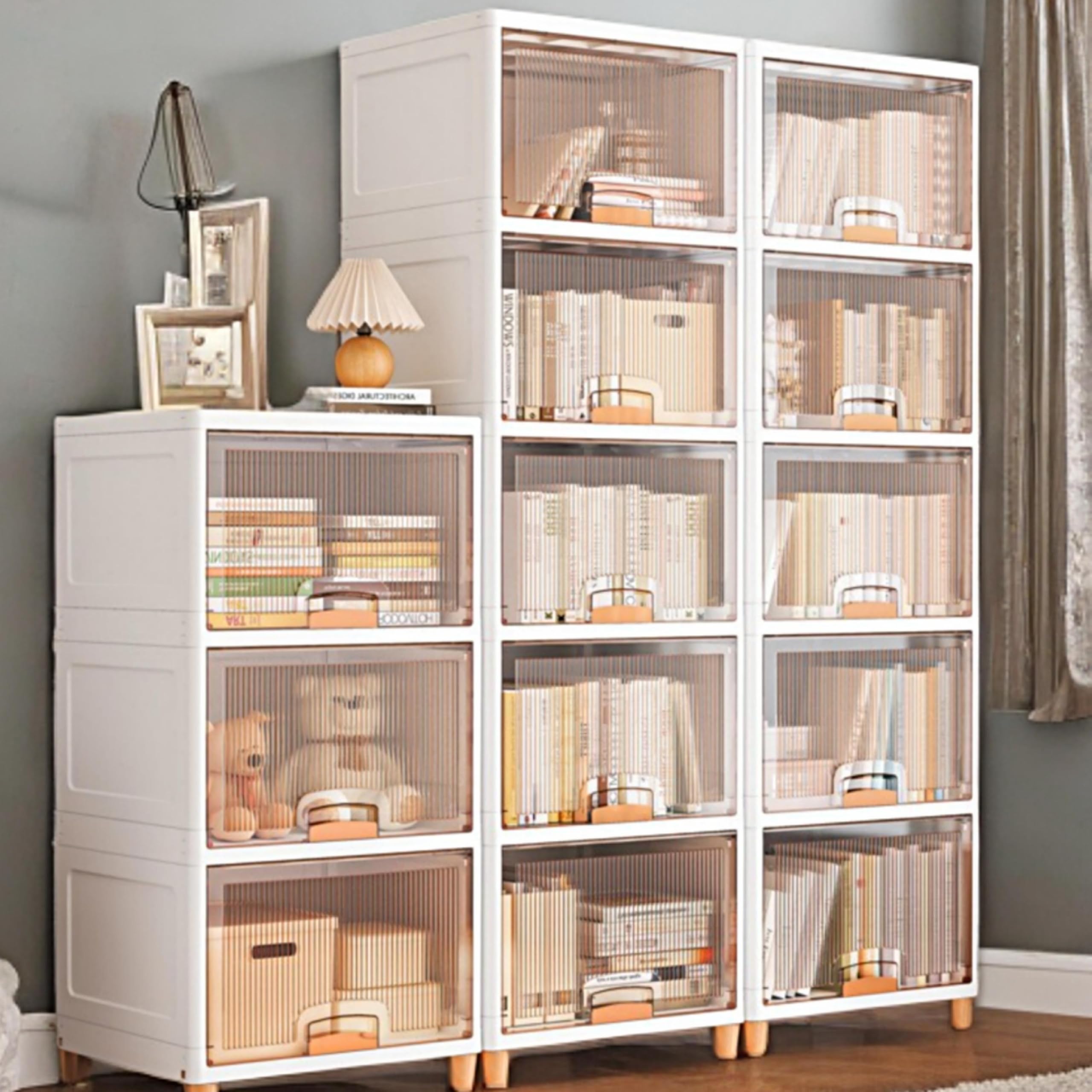 Mechdel Foldable Plastic Cupboard Rack for Clothes Storage - 1 Door Transparent Wardrobe (1PCS, 45 x 38 x 34 Cm)