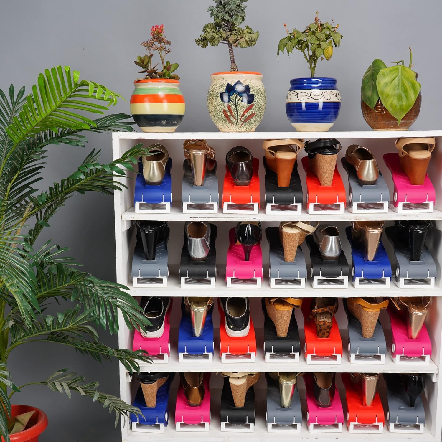 mechdel Adjustable Height Shoe Organizer/Organiser/Shoe Shelf/Rack/Space Saver – Dual Layer Plastic Shoe Stand for Home, Closet & Entryway (Blue, 12PCS)