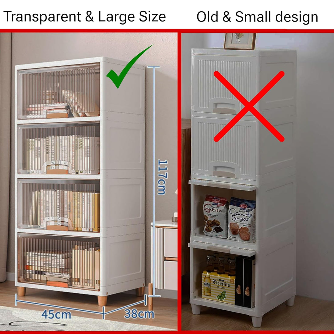 Mechdel Foldable Plastic Cupboard Rack for Clothes Storage - 1 Door Transparent Wardrobe (1PCS, 45 x 38 x 34 Cm)