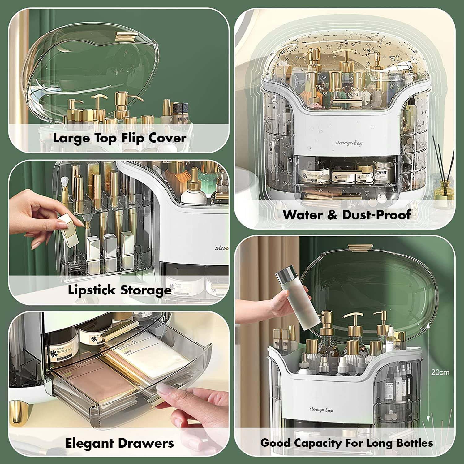 mechdel Makeup Desk Organizer With Drawers, Bathroom Countertop Organizer for Cosmetics, Vanity Holder for Lipstick, Brushes, Lotions, Eyeshadow, Nail Polish and Jewelry (Makeup Storage Box-White)