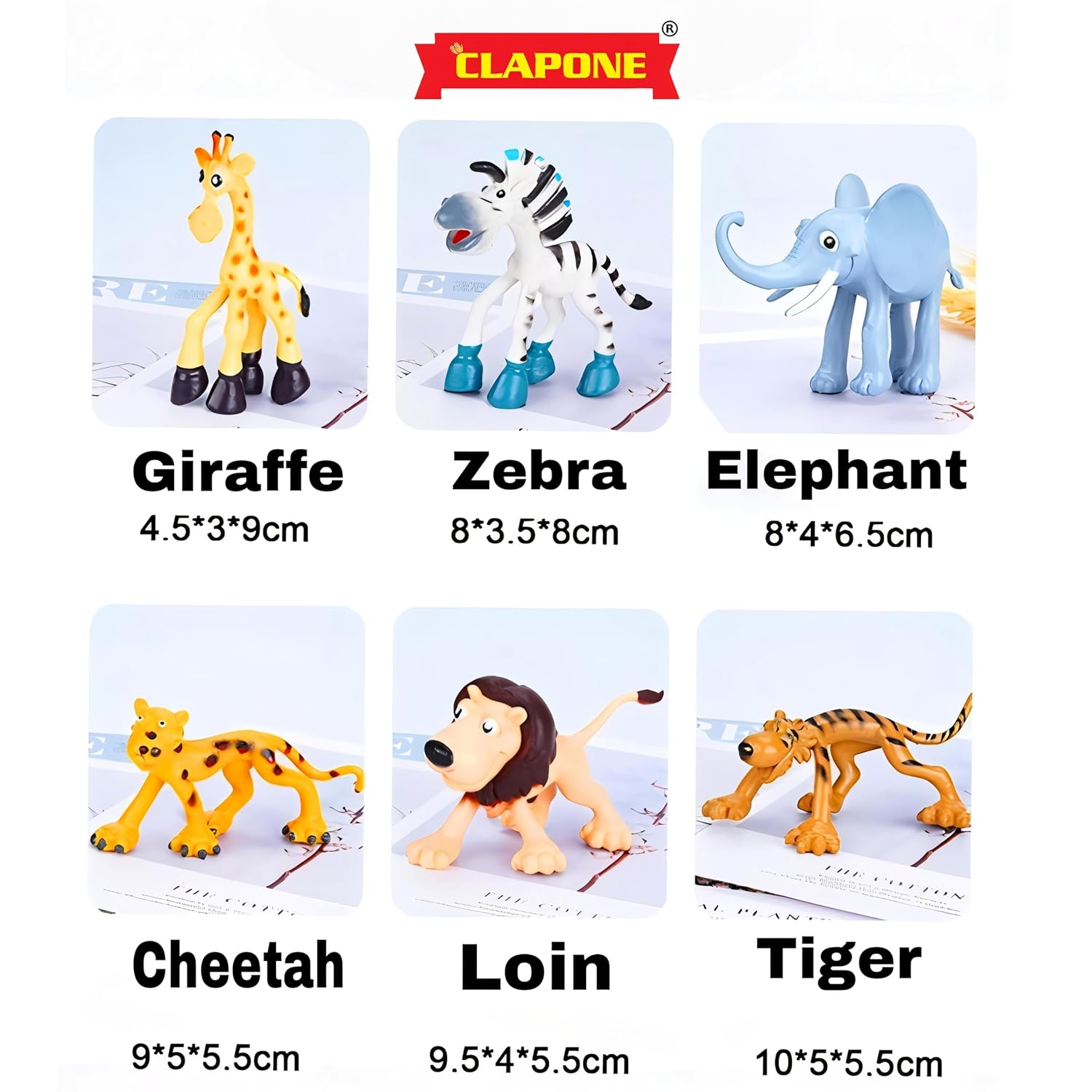 6 Pcs Big Size Full Action Toy Figure Jungle Cartoon Wild Animal Toys Figure Playing Set for Kids Current Animals Lion Giraffe Elephant Tiger Toys
