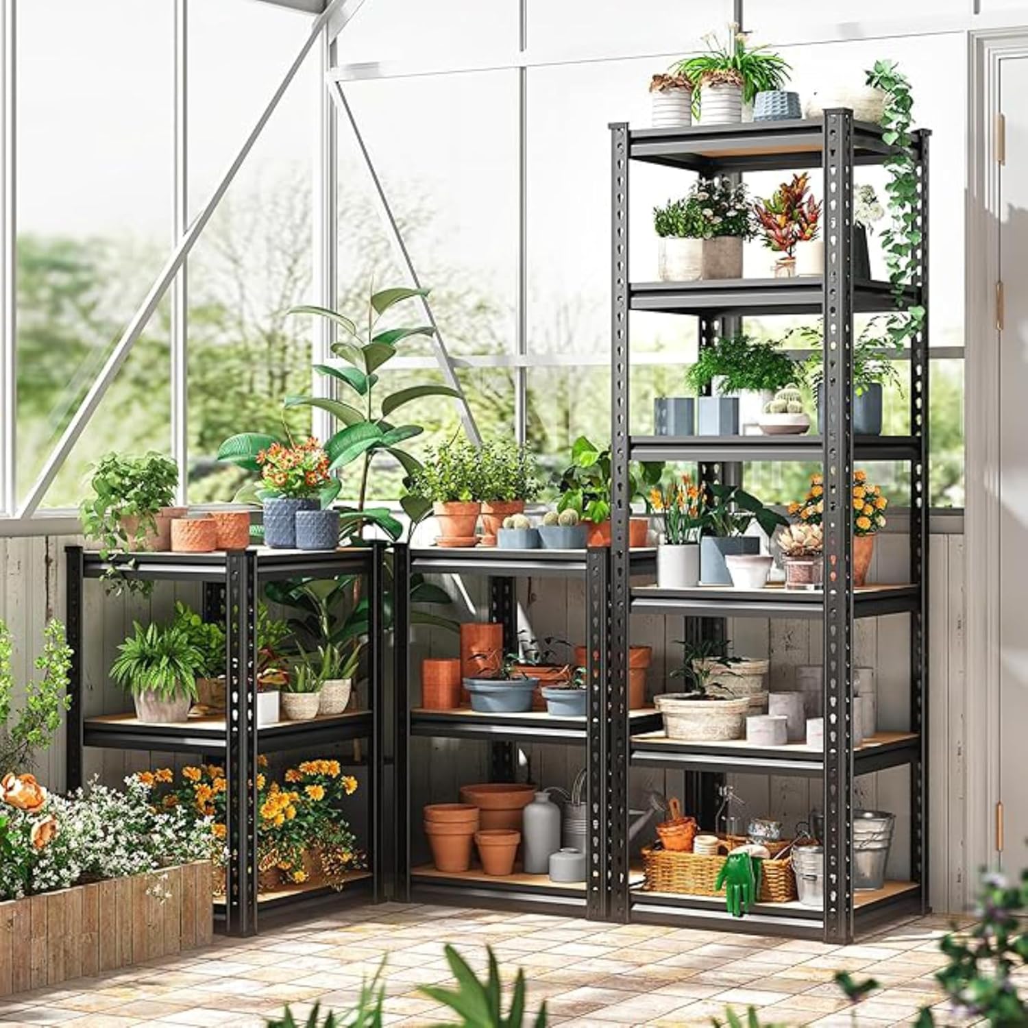 JD FRESH 6-Tier Adjustable Metal Storage Rack/Heavy Duty Boltless Shelving Unit & Organizer for Home, Garage, Office & Shop/Display Rack with Metal Frame (60 x 18 x 18 Inch, Black)