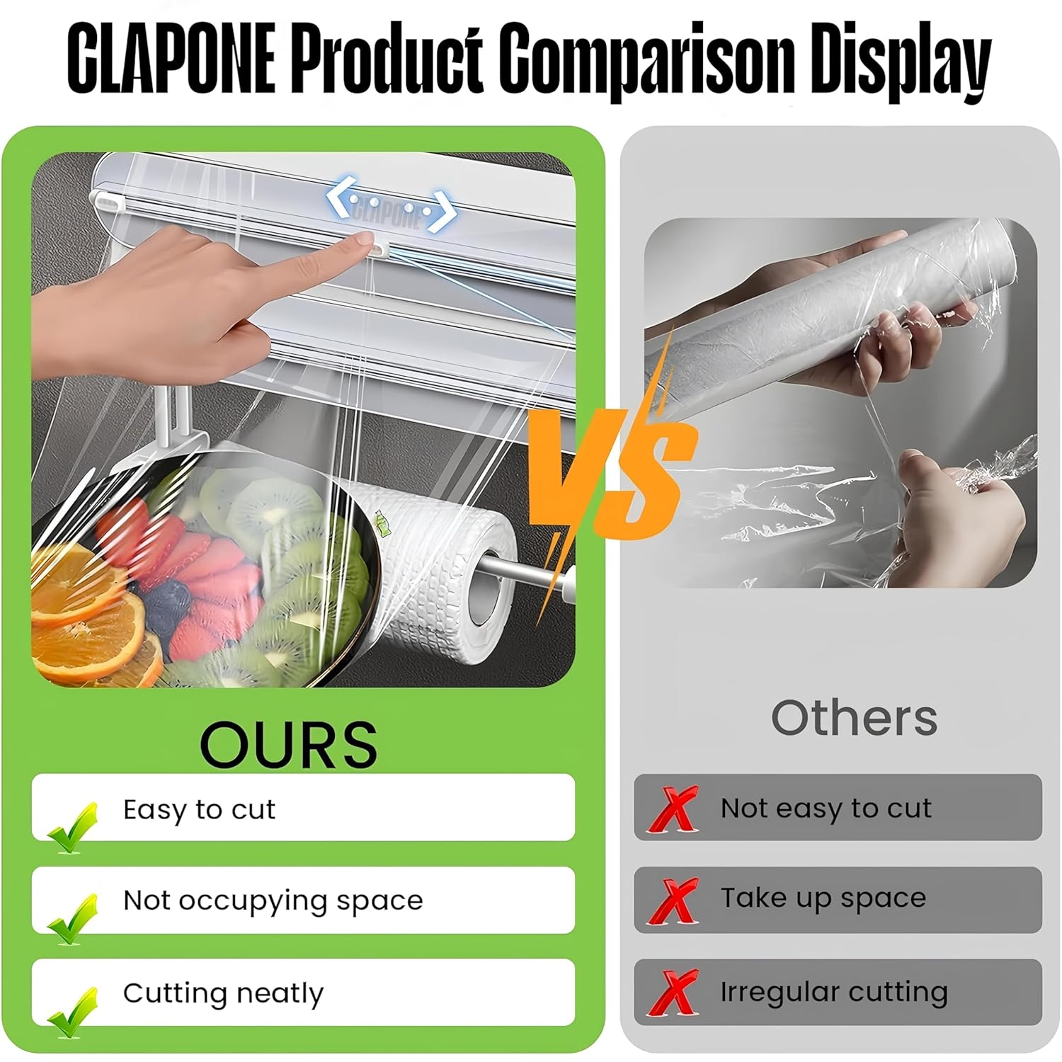 Wrap Organizer with Cutter Plastic Wrap Dispenser 3 in 1 Compatible with Cling Film Paper Towel Holder/Tin Foil and Roti Paper Cutter/Aluminum Foil/Butter/Roti Wrap/Food Roll-White