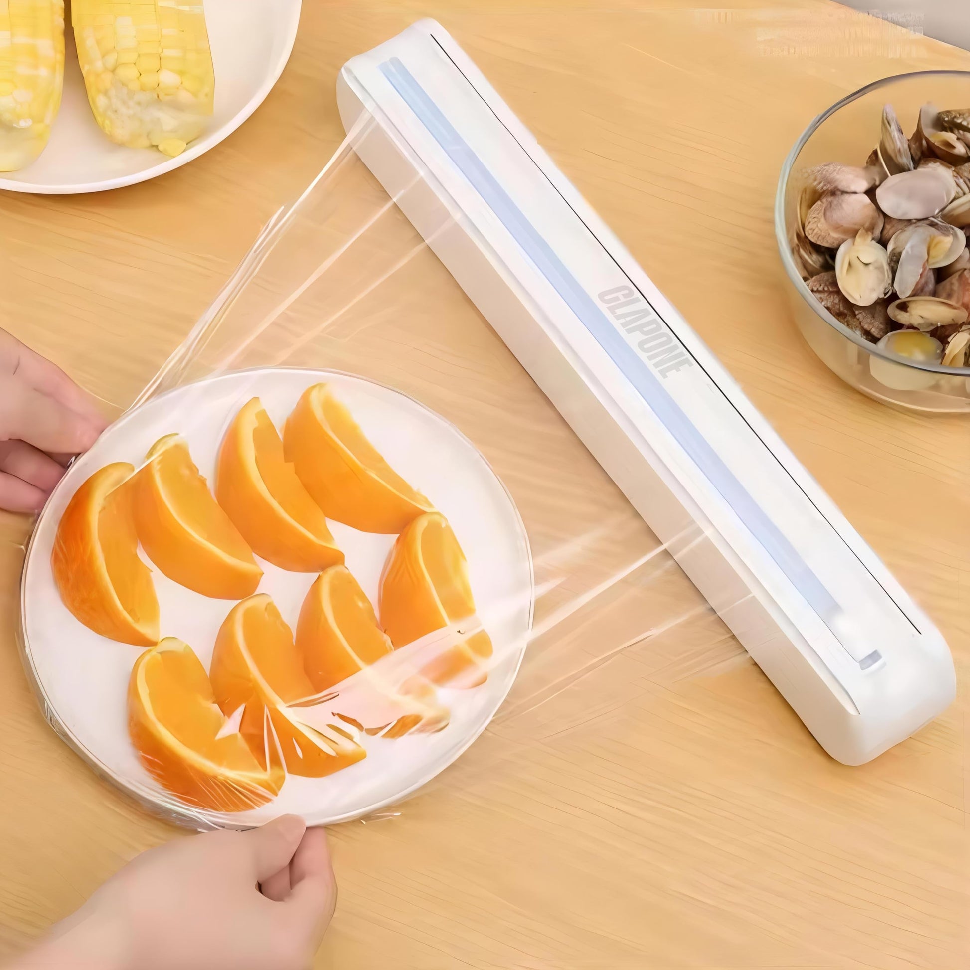 Wrap Organizer with Cutter Plastic Wrap Dispenser 3 in 1 Compatible with Cling Film Paper Towel Holder/Tin Foil and Roti Paper Cutter/Aluminum Foil/Butter/Roti Wrap/Food Roll-White