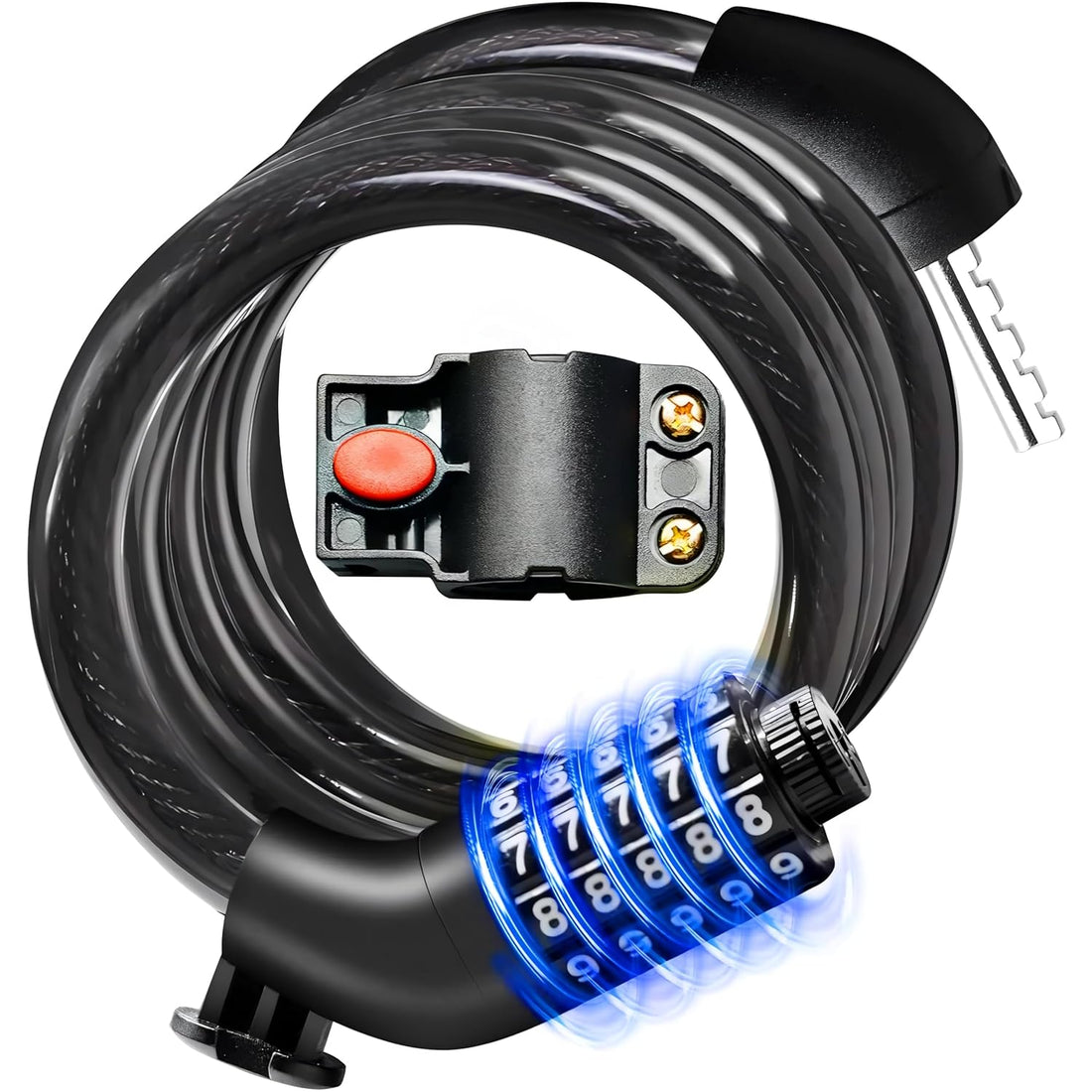 Rubber Bike Lock, 4/5.6 Feet Bicycle Cable, High Security 5 Digit Resettable Combination Coiling Lock, Heavy Duty Anti Theft Cable with Mounting Bracket, 1/2 Inch Diameter (4FT,Black-10mm)