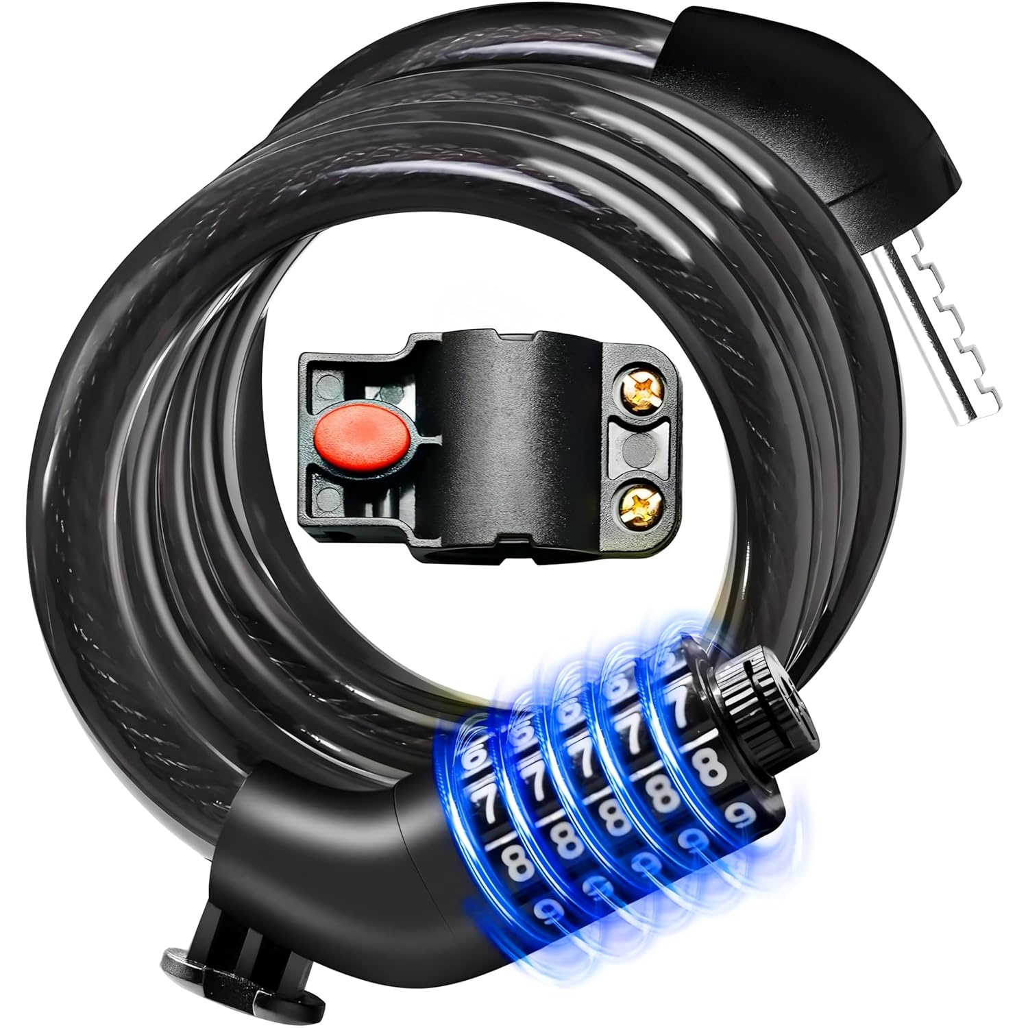 Rubber Bike Lock, 4/5.6 Feet Bicycle Cable, High Security 5 Digit Resettable Combination Coiling Lock, Heavy Duty Anti Theft Cable with Mounting Bracket, 1/2 Inch Diameter (4FT,Black-10mm)