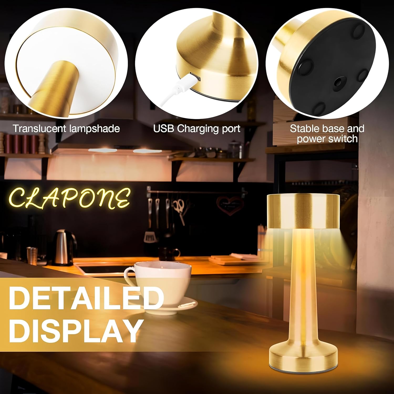 LED Table Lamp – Touch Control with 3 Brightness Levels & 3 Color Modes | Rechargeable Metal Desk Lamp for Bedroom, Nightstand, Living Room, Office & Study Table (Glod, 1 Pcs)