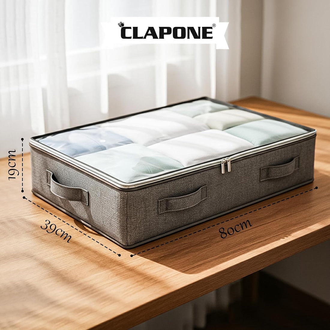 1 Pack 66 L Underbed Storage Bag for Clothes Foldable Underbed Storage Bags Clothing Storage Organiser with Zipper Strong Handle Multipurpose Under Bed Storage for Paper, Blankets (Beig)