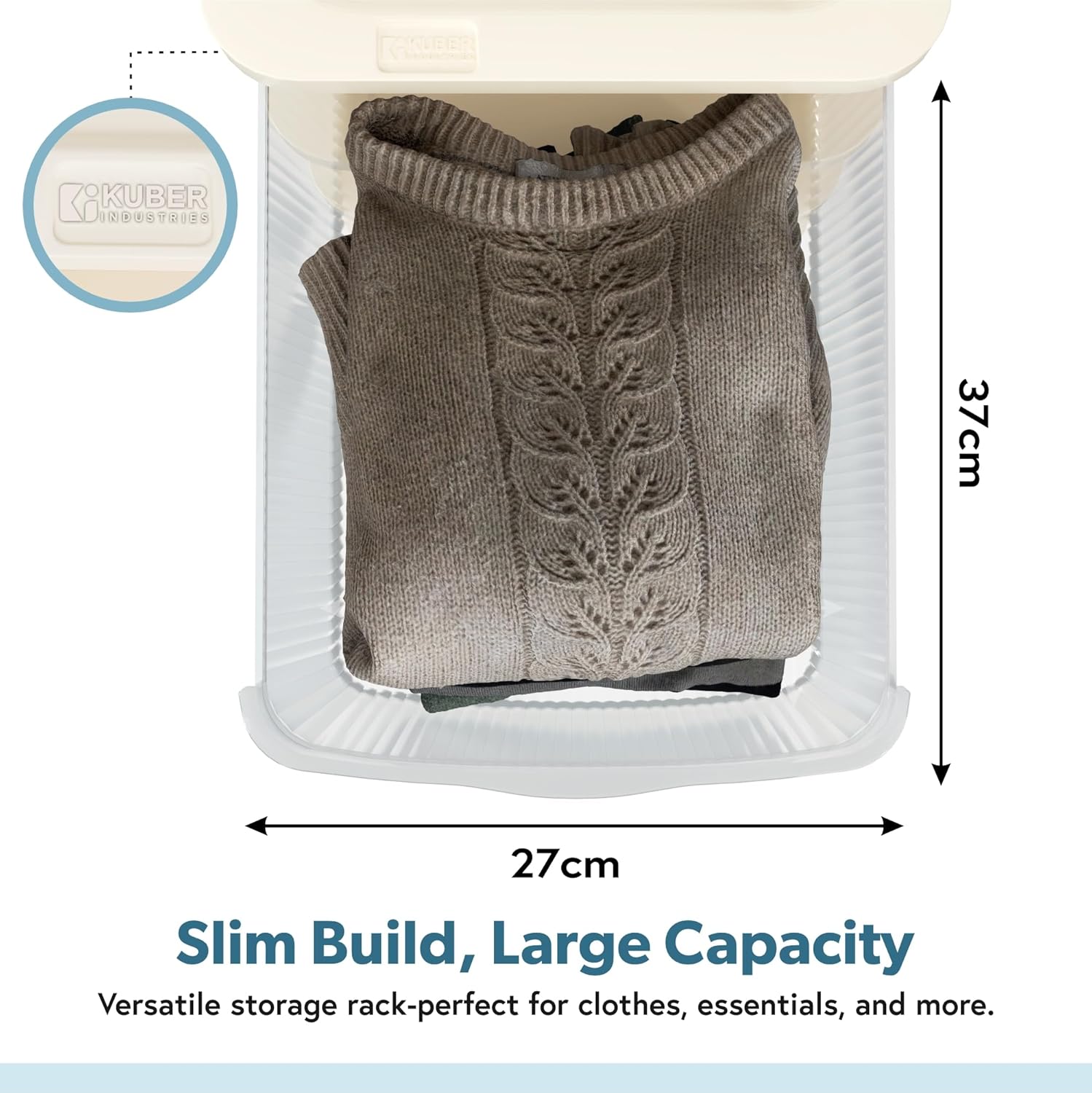 Kuber Industries 5 Layer Plastic Modular Storage Drawer Organizer with Wheels | Chest of Drawer Storage Box for Living Room, Office, School and Home | Toys Organiser for Kids Room | Transparent Ivory