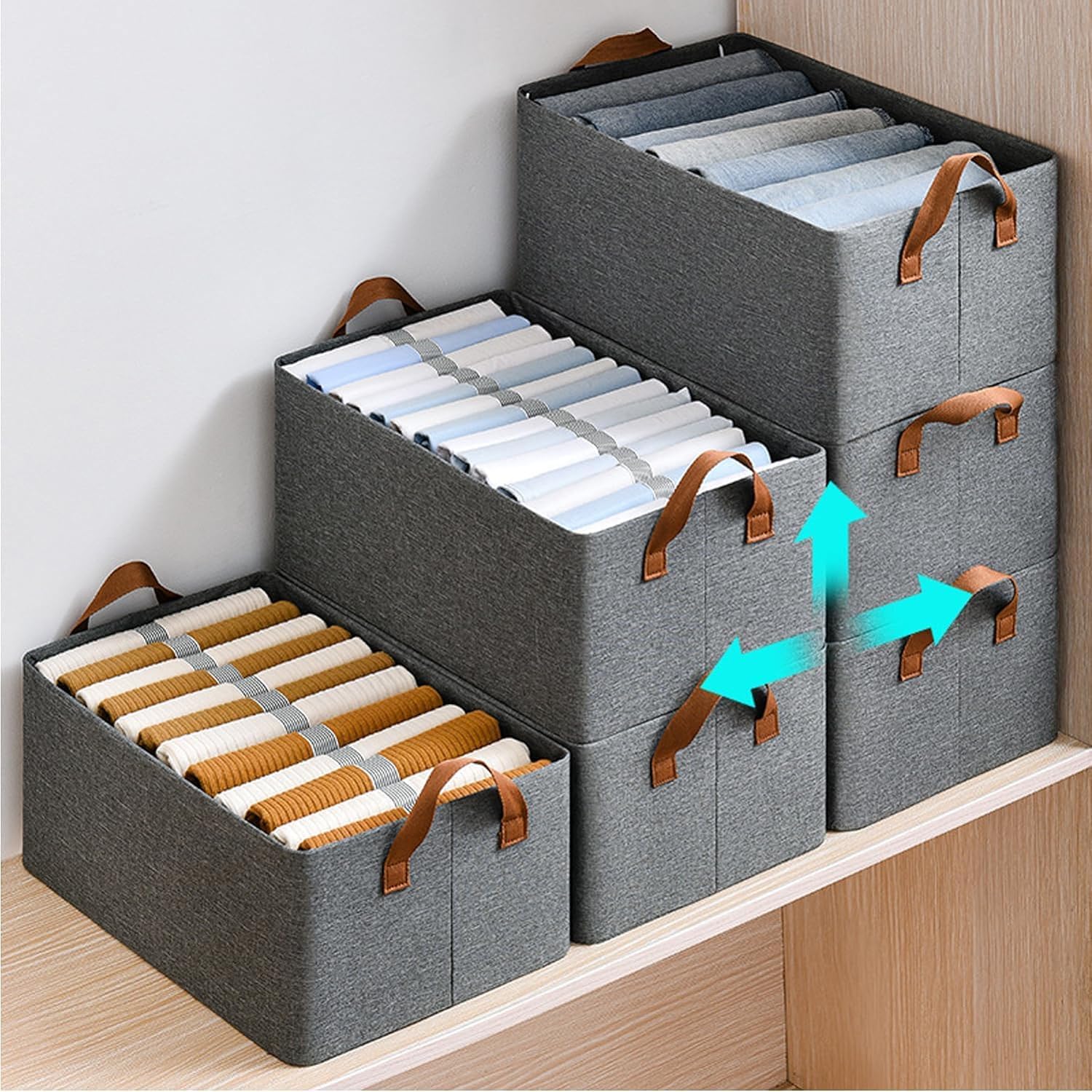 Wardrobe Organizer for Clothes with Metal Frame Rectangle Storage, Clothes Organiser for Wardrobe Shelf, Jeans, Pants, T Shirt Organizer for Cupboard Racks (FOLDABLE-WIRE DOB, 6PCS)