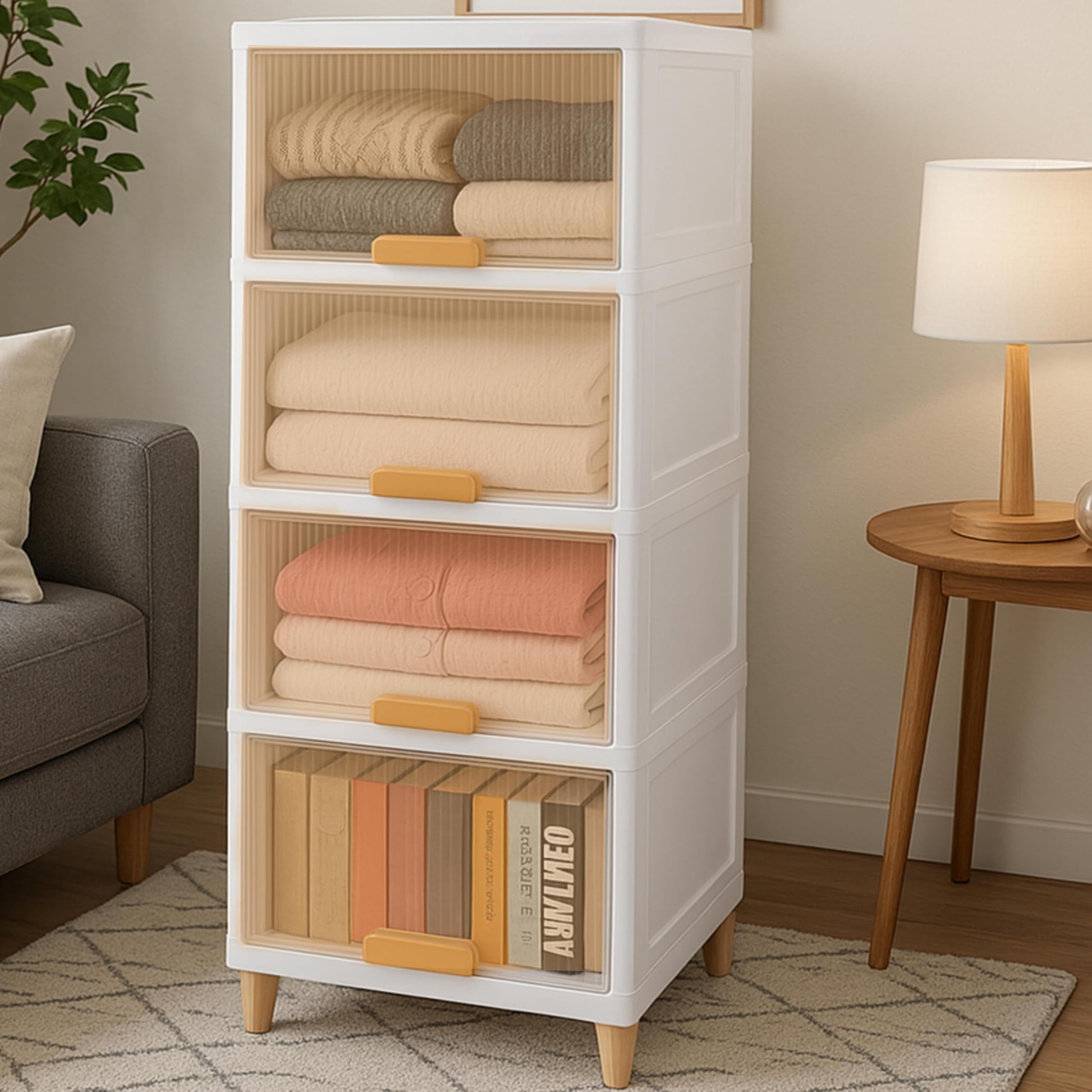 Mechdel Foldable Plastic Cupboard Rack for Clothes Storage - 1 Door Transparent Wardrobe (1PCS, 45 x 38 x 34 Cm)