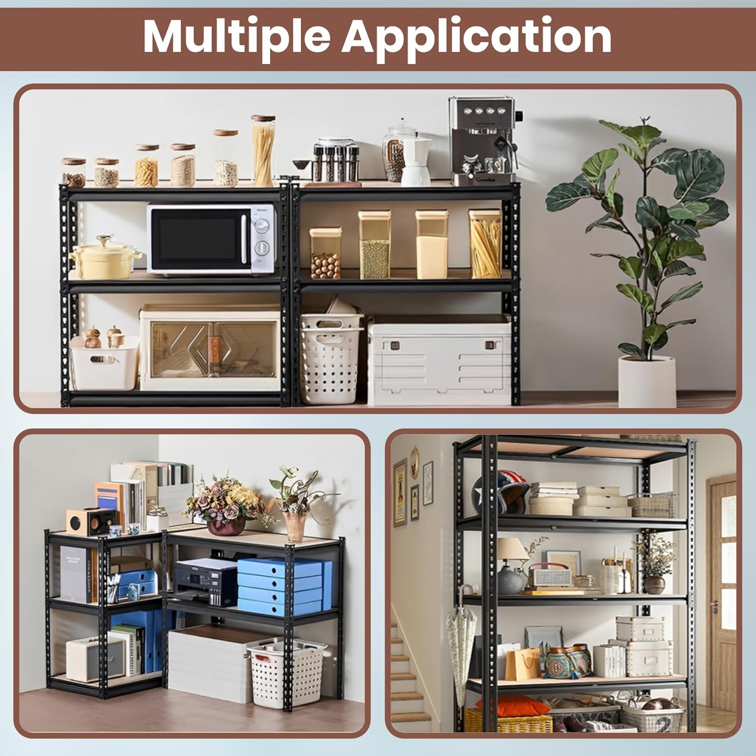 JD FRESH 6-Tier Adjustable Metal Storage Rack/Heavy Duty Boltless Shelving Unit & Organizer for Home, Garage, Office & Shop/Display Rack with Metal Frame (60 x 18 x 18 Inch, Black)