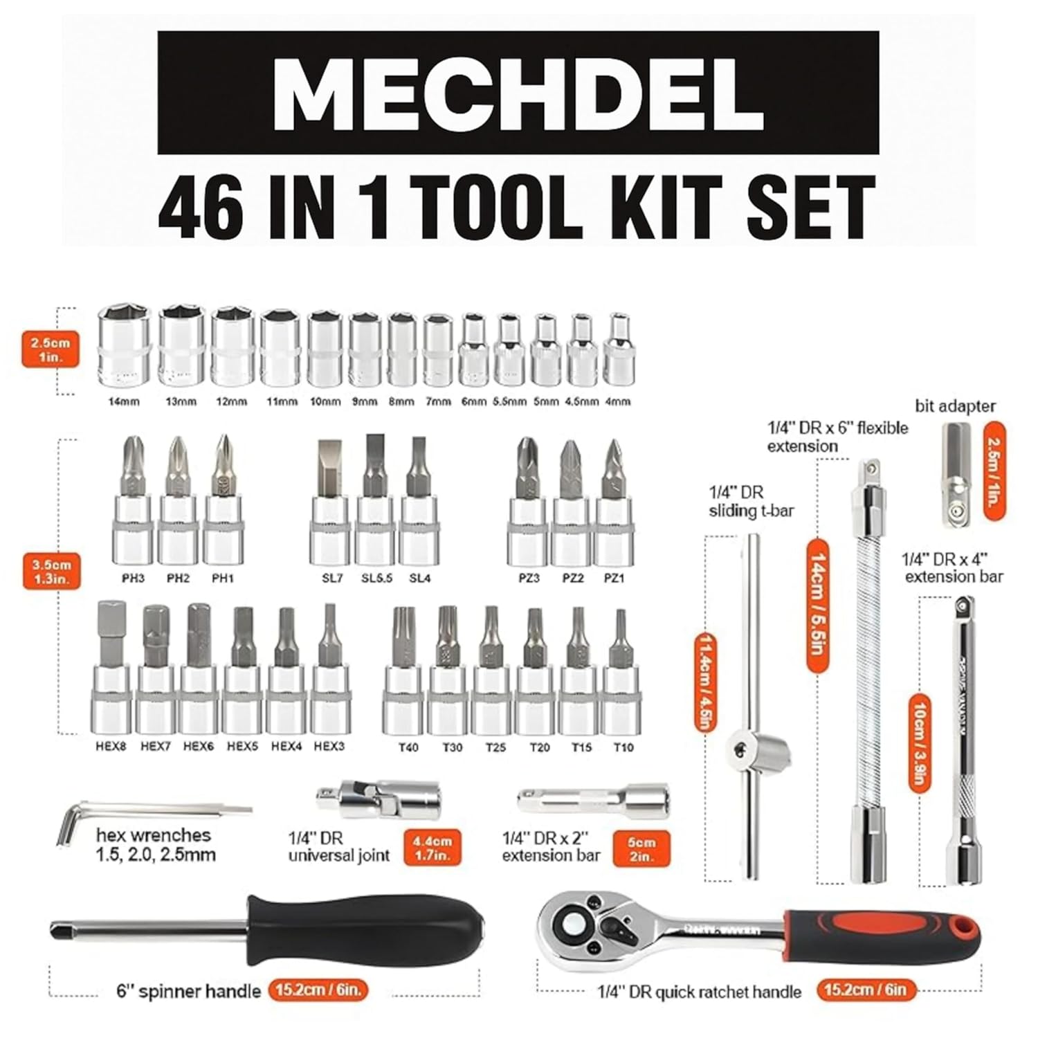 MECHDEL 46-in-1 Tool Kit for Home Use | Spanner Set | Socket Set | Wrench Set | Hand Tools | Bike Tool Kit Set | Goti Pana Box End Set | Socket Wrench Kit | DIY Car & Household Repair Tools