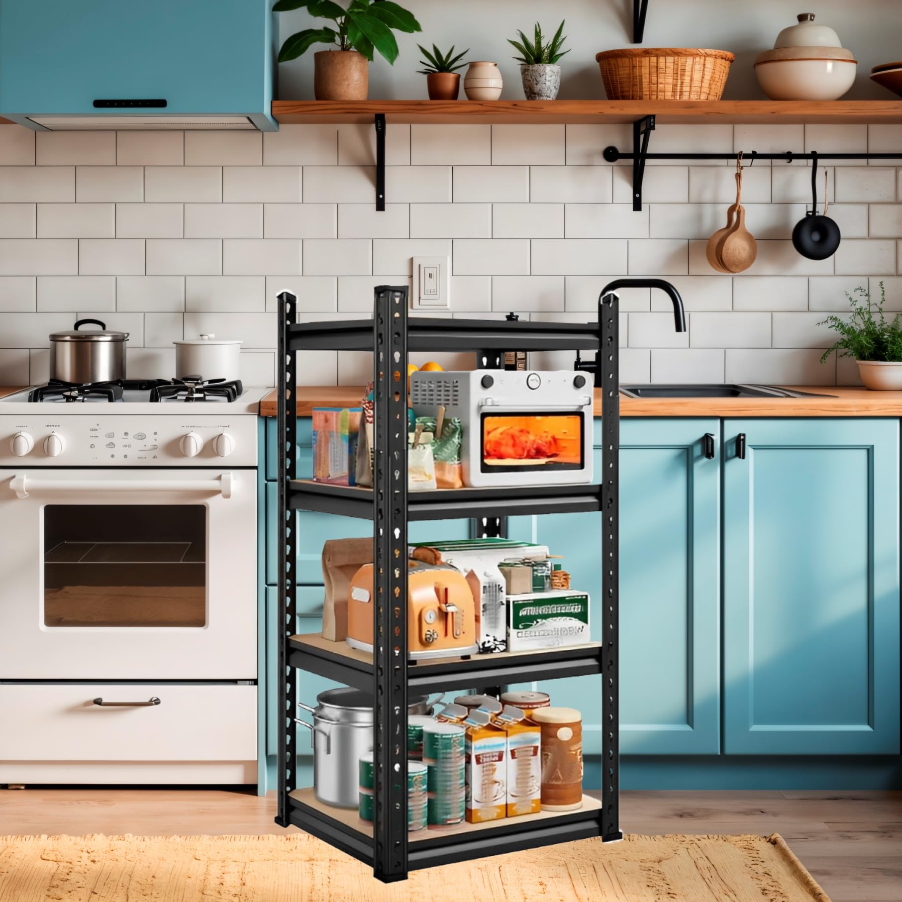 JD FRESH 5-Tier Adjustable Metal Storage Rack/Heavy Duty Boltless Shelving Unit & Organizer for Home, Garage, Office & Shop/Display Rack with Metal Frame (60 x 18 x 18 Inch, Black)